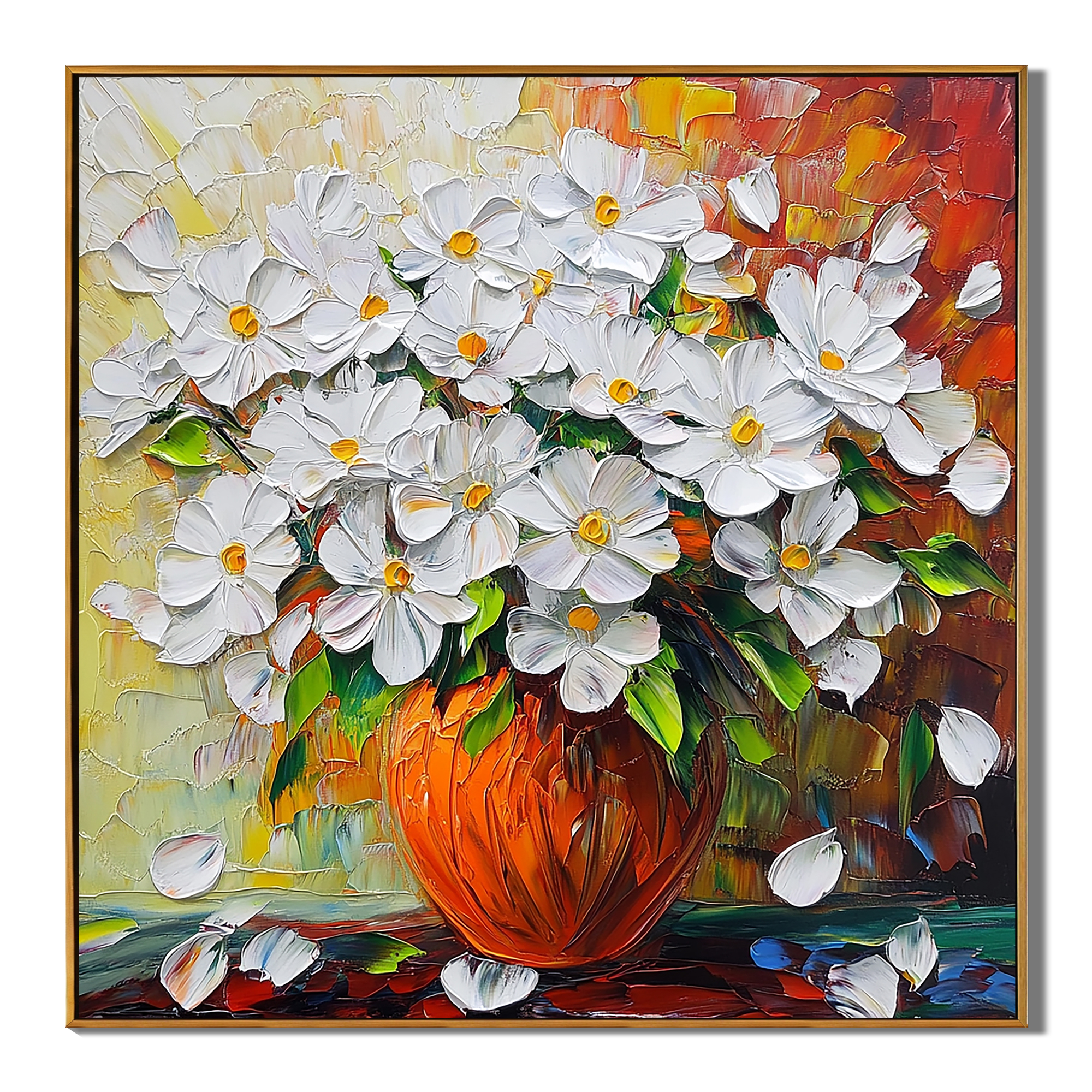 Sun-Drenched Bloom – Modern Impressionist Textured Daisy Painting | Vibrant Warm Tone Living Room Art