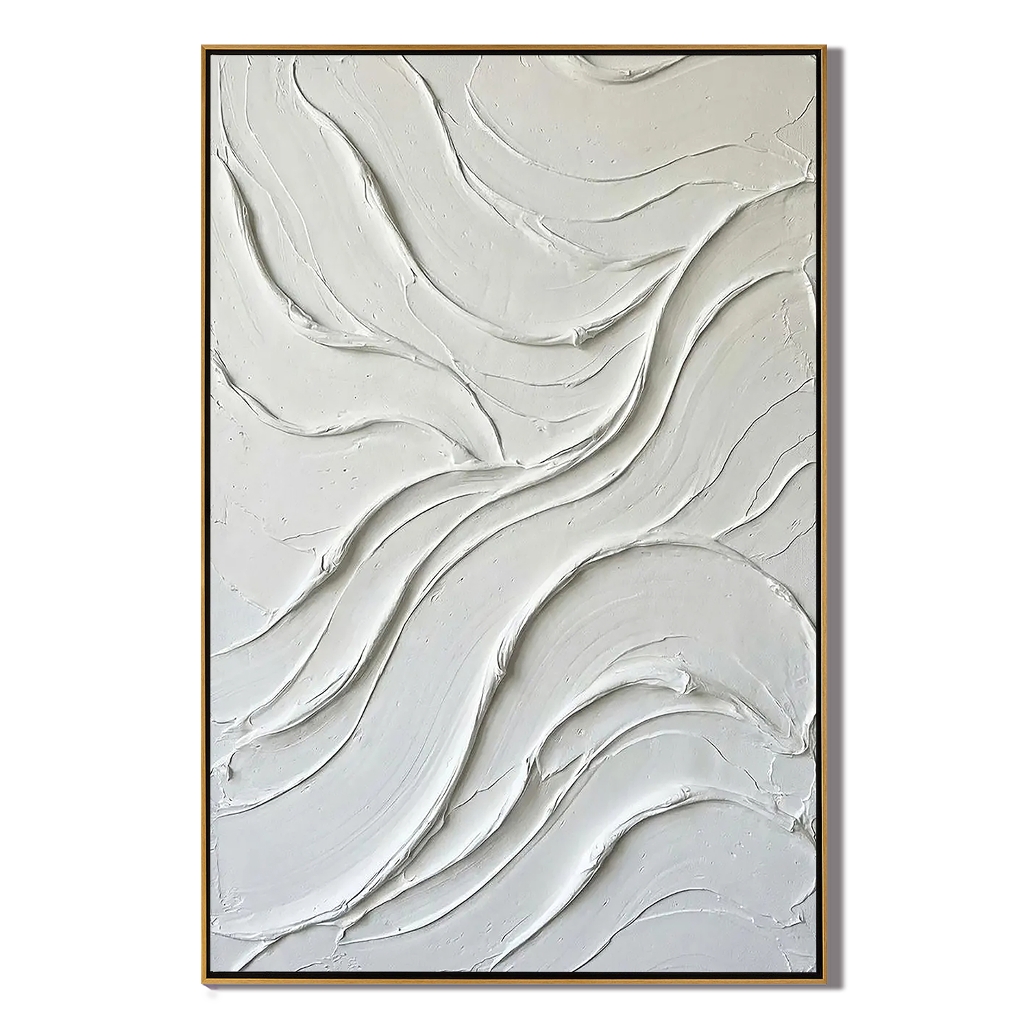 Fluid Harmony – Minimalist Wave Textured Painting | Modern Cream Style Plaster Line Bedroom Art