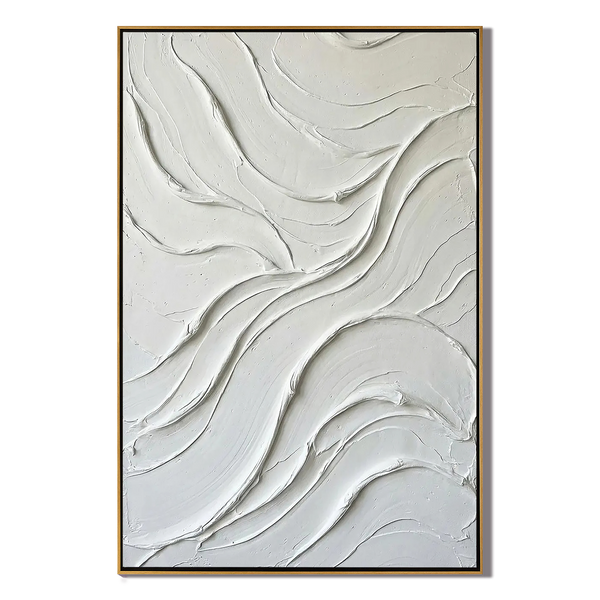 Fluid Harmony – Minimalist Wave Textured Painting | Modern Cream Style Plaster Line Bedroom Art