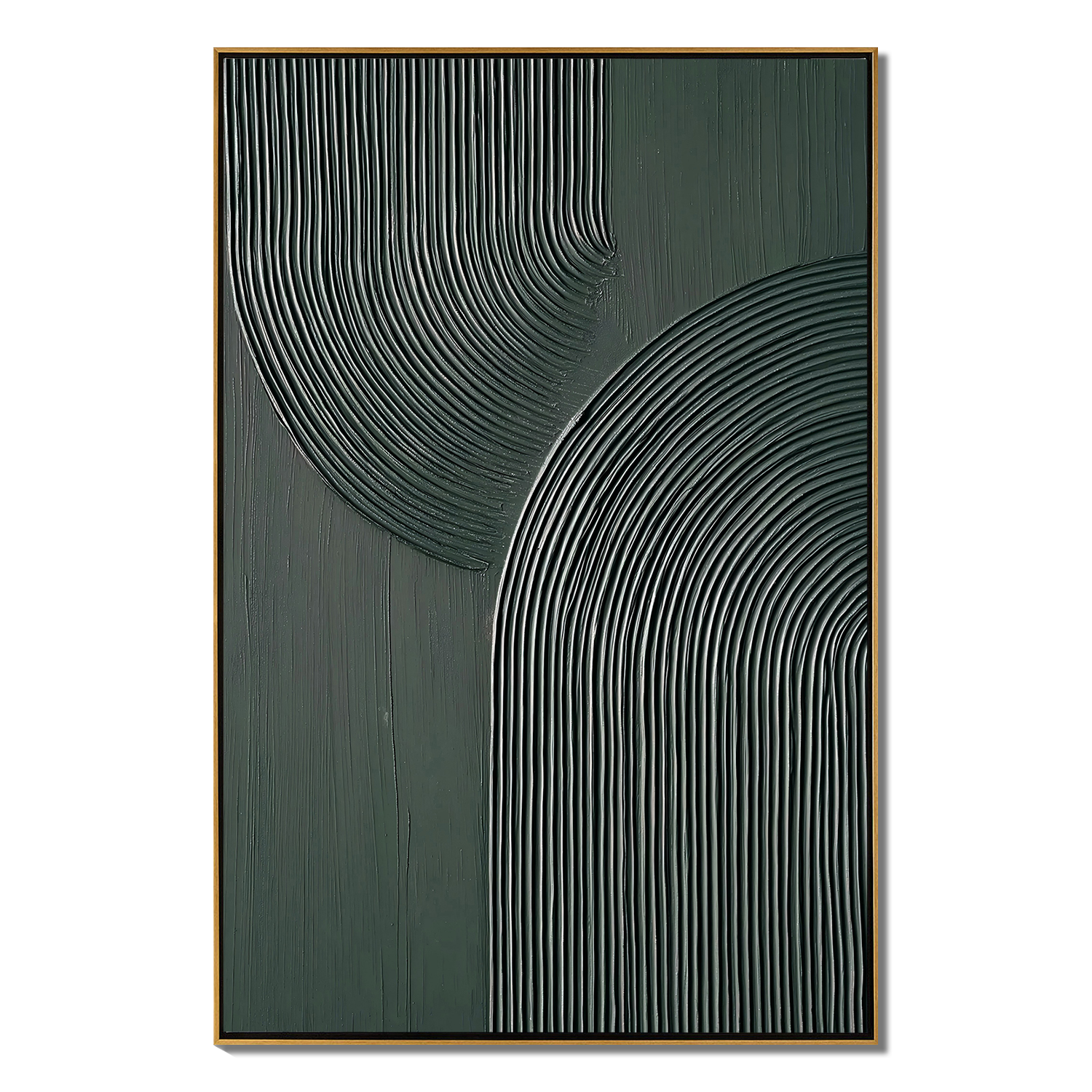 Silent Harmony – Modern Deep Green Textured Painting | Geometric Ribbed Plaster Hallway Art