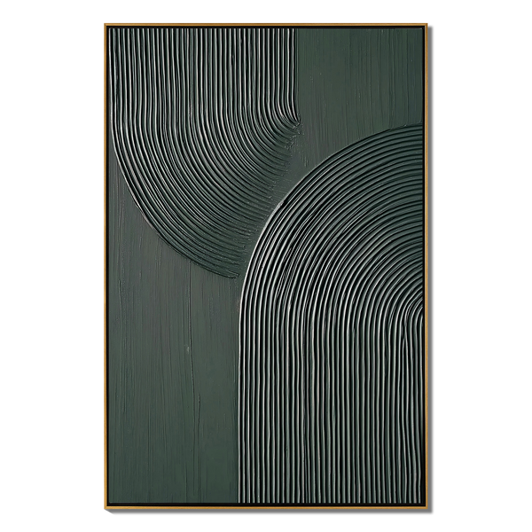 Silent Harmony – Modern Deep Green Textured Painting | Geometric Ribbed Plaster Hallway Art