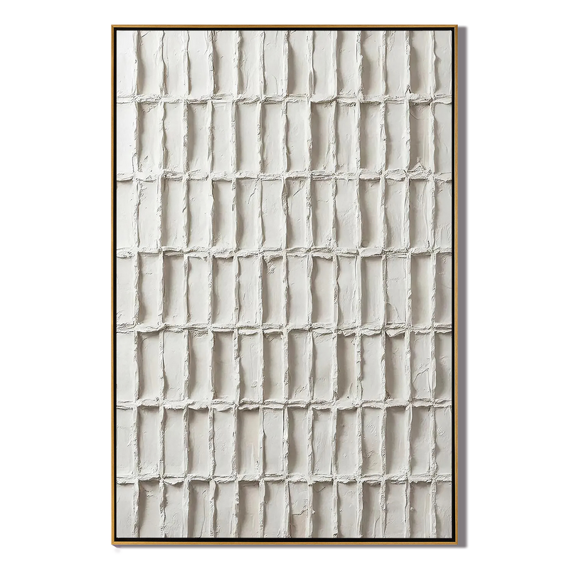 Poetry of Order – Minimalist Textured Grid Painting | Modern Wabi-Sabi Plaster Geometric Entryway Art