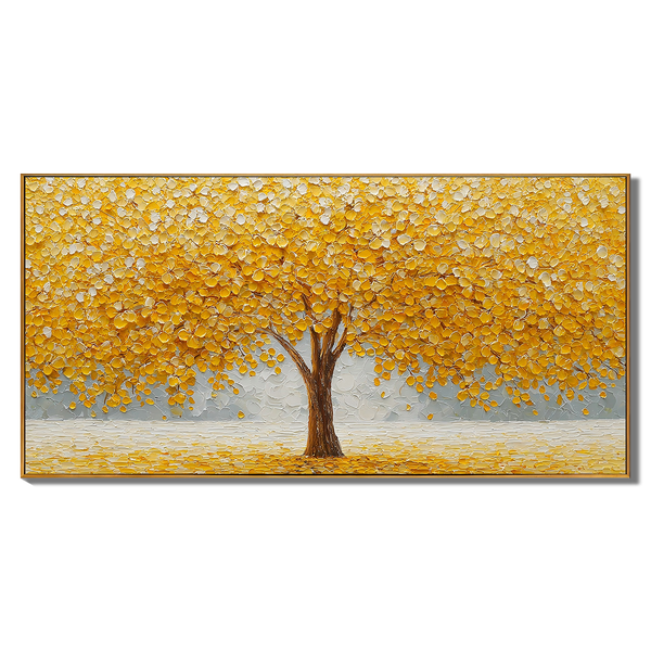 Gilded Opulence – Modern Impasto Golden Money Tree | Minimalist Sculptural Living Room Art