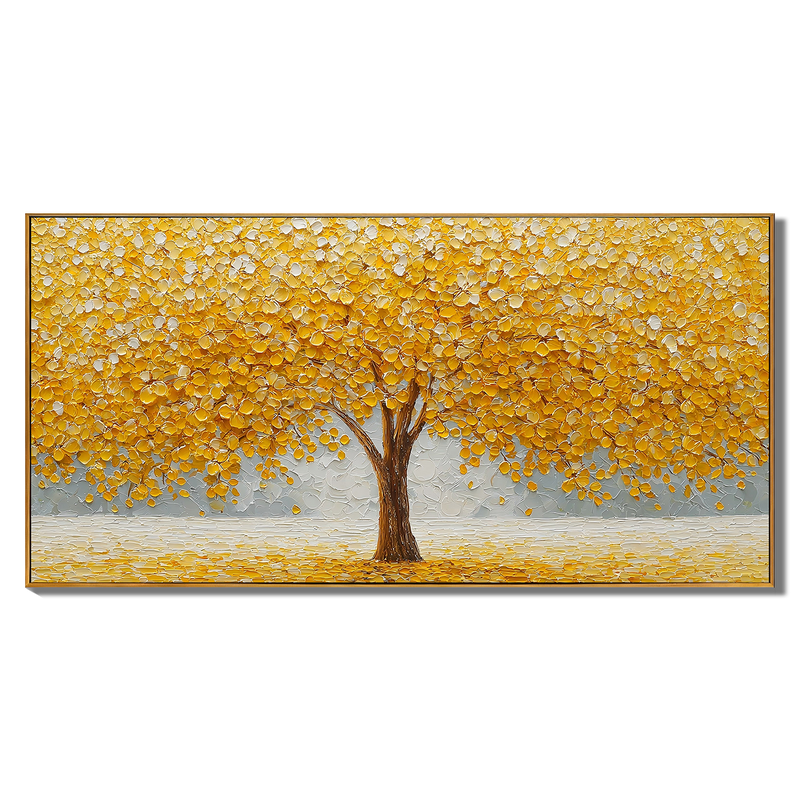 Gilded Opulence – Modern Impasto Golden Money Tree | Minimalist Sculptural Living Room Art