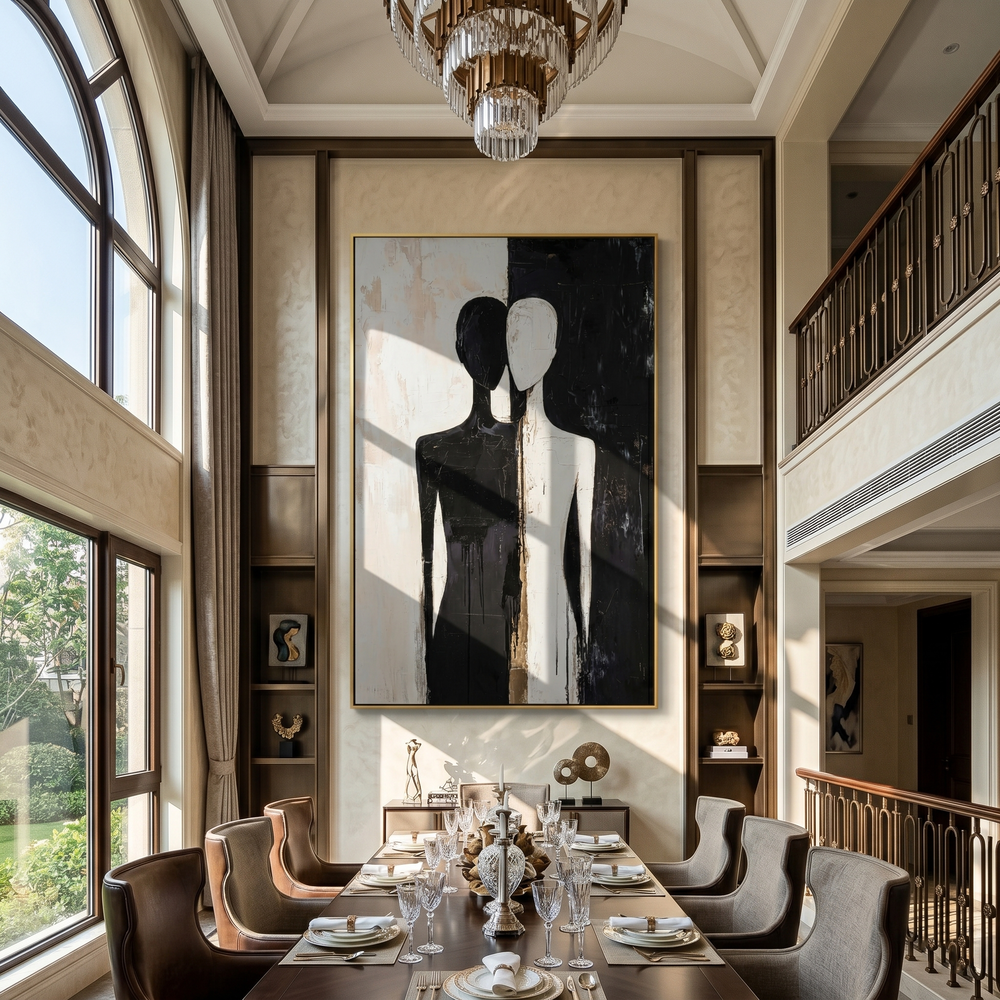 Dual Souls – Minimalist Black & White Abstract Figures Art | Modern Luxury Living Room Art