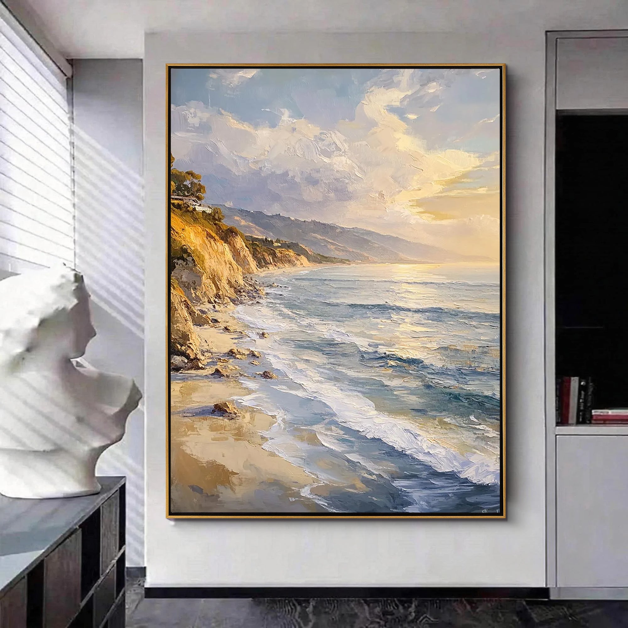 Coastal Dawn – Hand-Painted Ocean Beach Waves Palette Knife Impressionist Seascape Painting | Coastal Modern Living Room & Bedroom Art