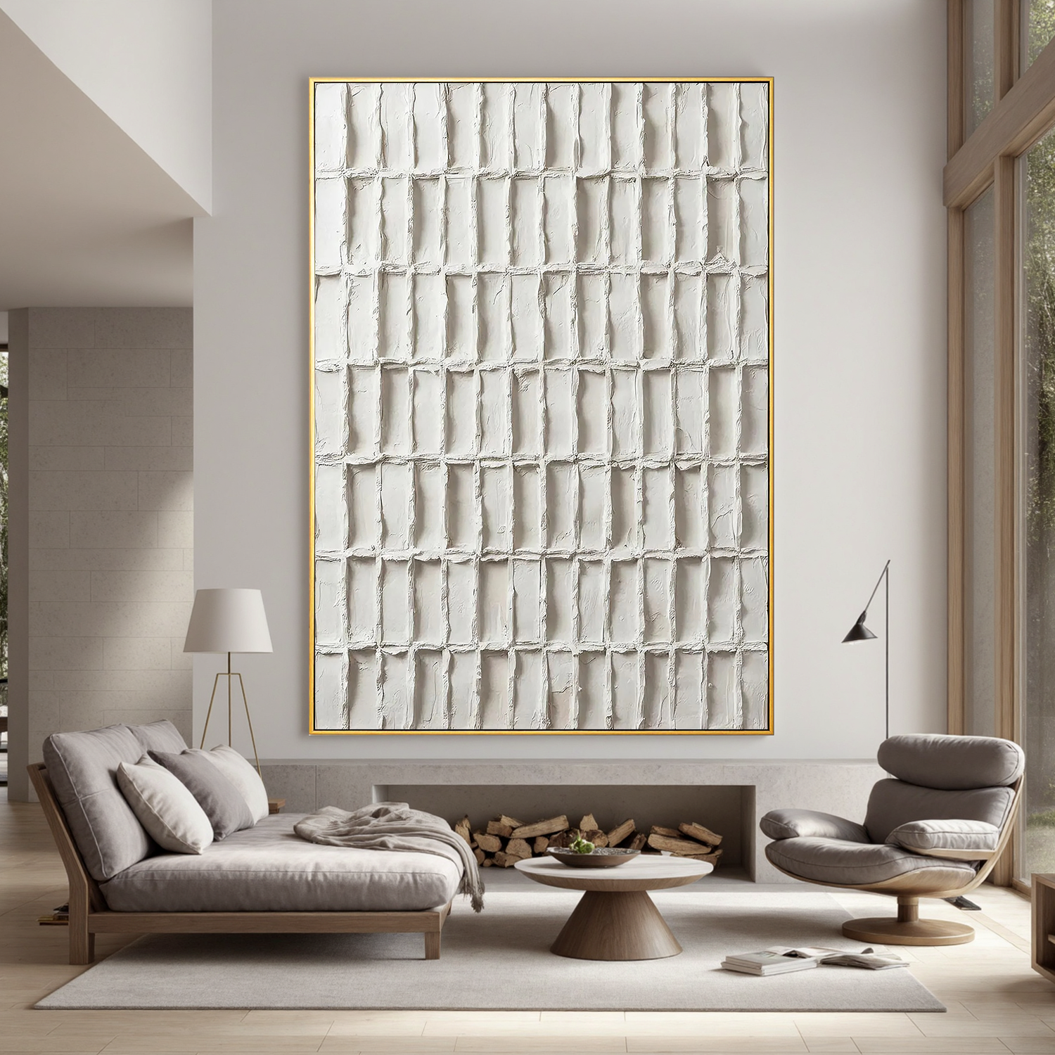 Poetry of Order – Minimalist Textured Grid Painting | Modern Wabi-Sabi Plaster Geometric Entryway Art