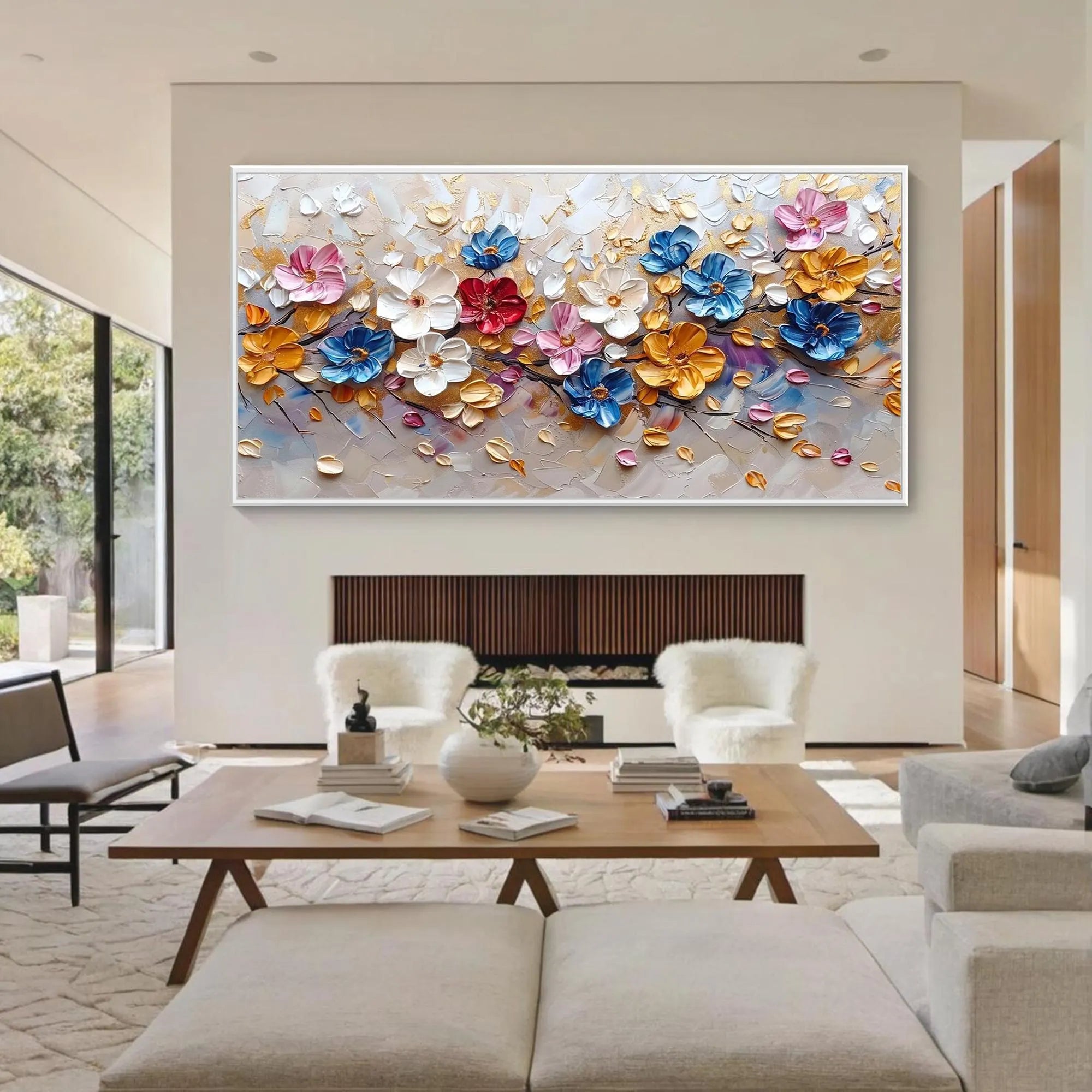 Prismatic Bloom – Hand-Painted Vibrant Multicolored 3D Impasto Palette Knife Floral Painting | Vibrant Botanical Living Room & Dining Room Art
