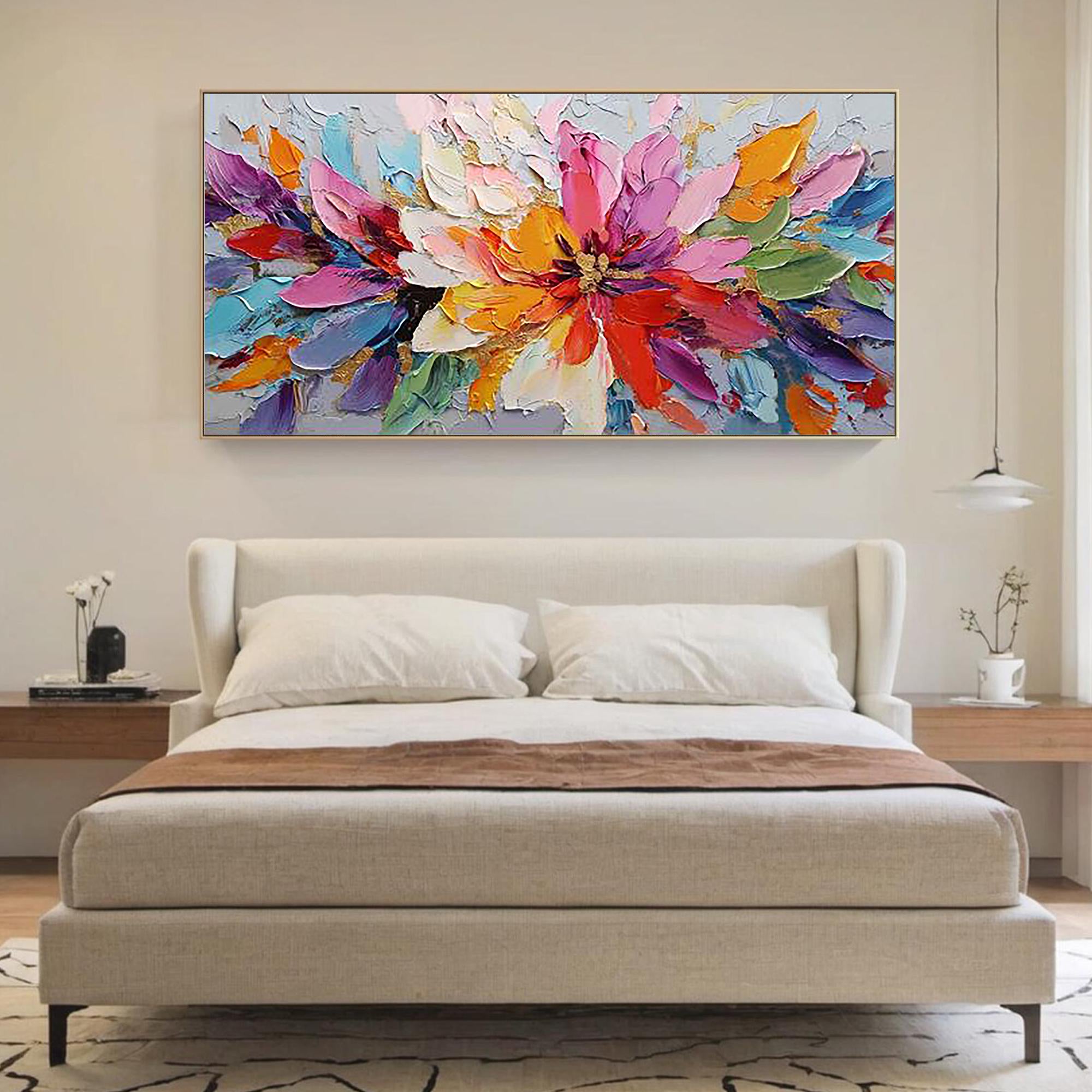 Vibrant Eruption – Modern Abstract Expressionist Oil Painting | Impasto Floral Texture Living Room Art