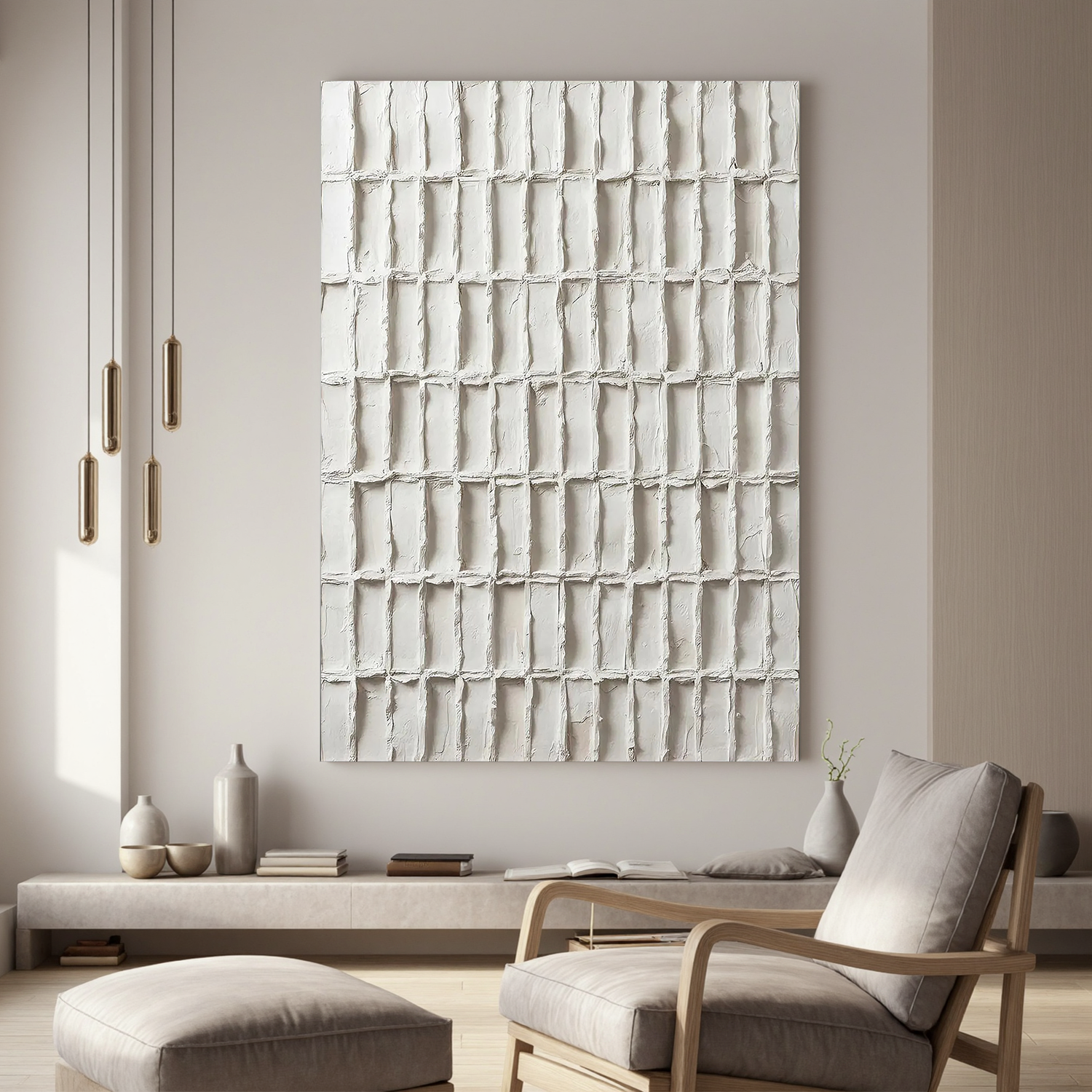 Poetry of Order – Minimalist Textured Grid Painting | Modern Wabi-Sabi Plaster Geometric Entryway Art