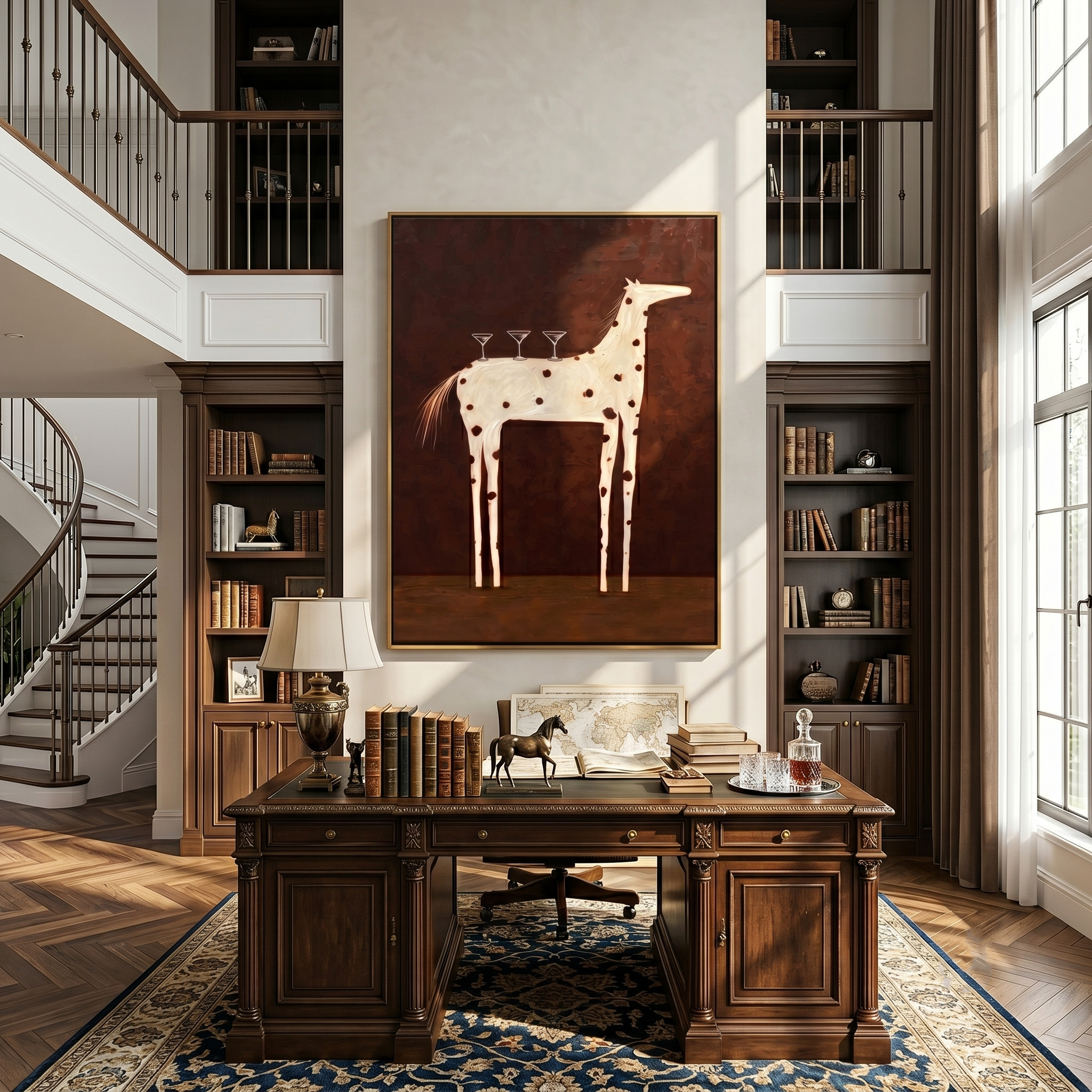 Spirited Balance – Whimsical Equine Martini Painting | Heavy Texture Eclectic Wall Art