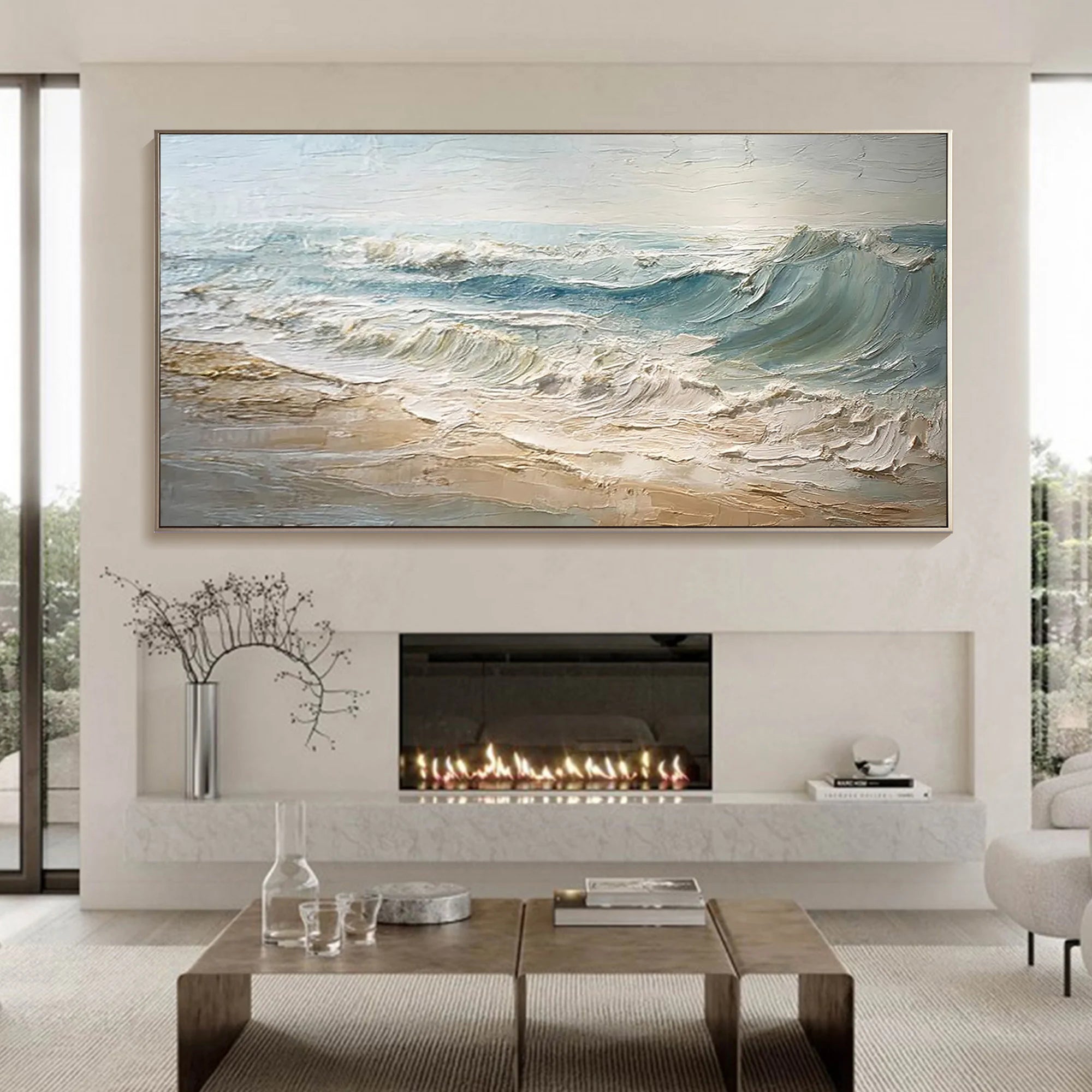 Ocean Mist – Modern Coastal Plaster Relief Texture Painting | Coastal Modern Living Room & Bedroom Art