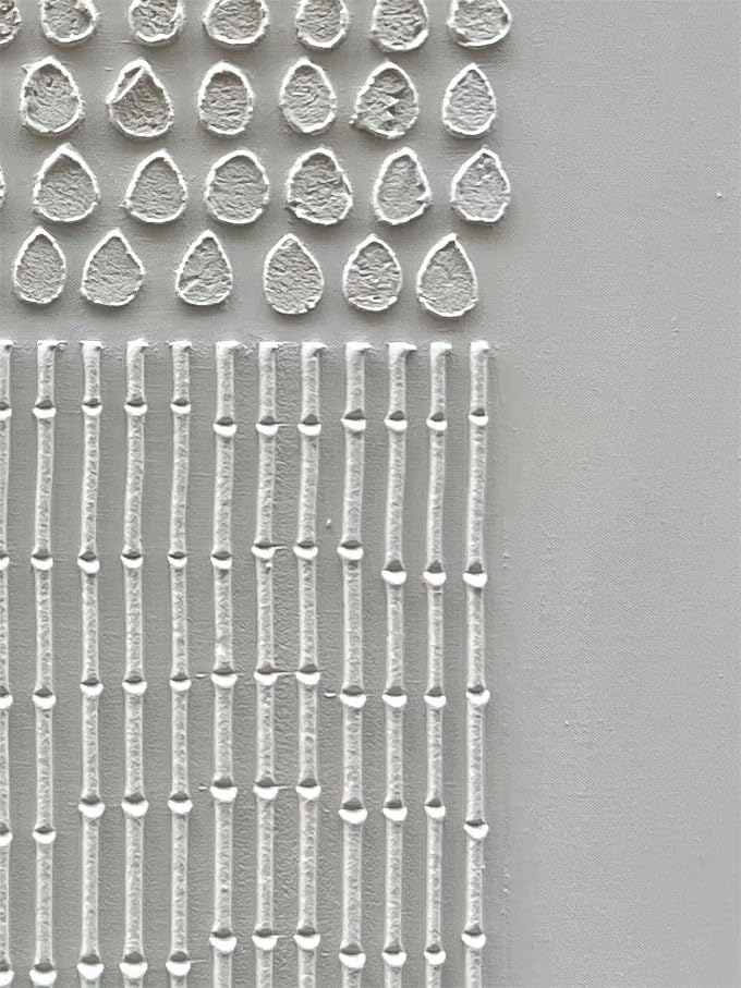 Listening to Rain – Wabi-Sabi Pure White Textured Raindrop & Bamboo Listening to Rain" – Wabi-Sabi Pure White Textured Raindrop & Bamboo Abstract Painting | Modern Minimalist HArt