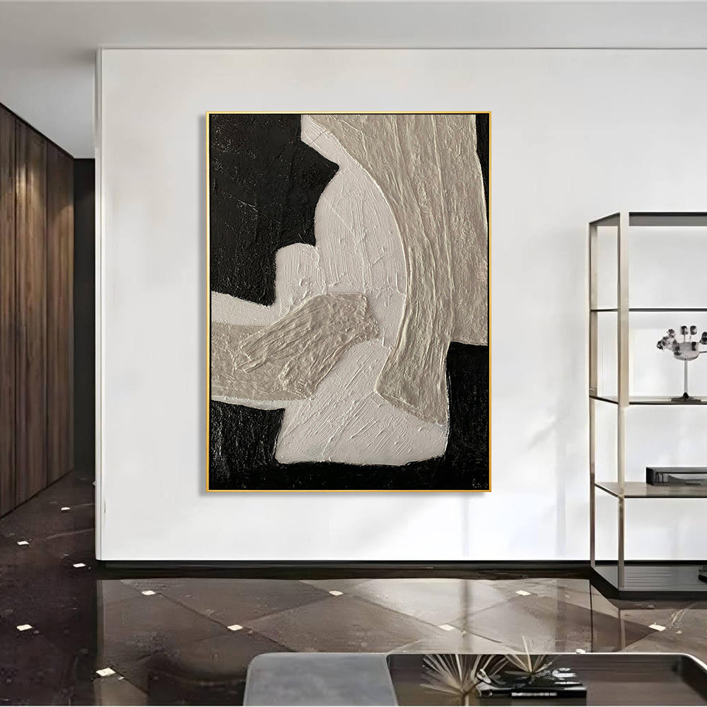 Silent Earth – Wabi-sabi Plaster Texture Art | Minimalist Noir & Beige Abstract Home Office Painting