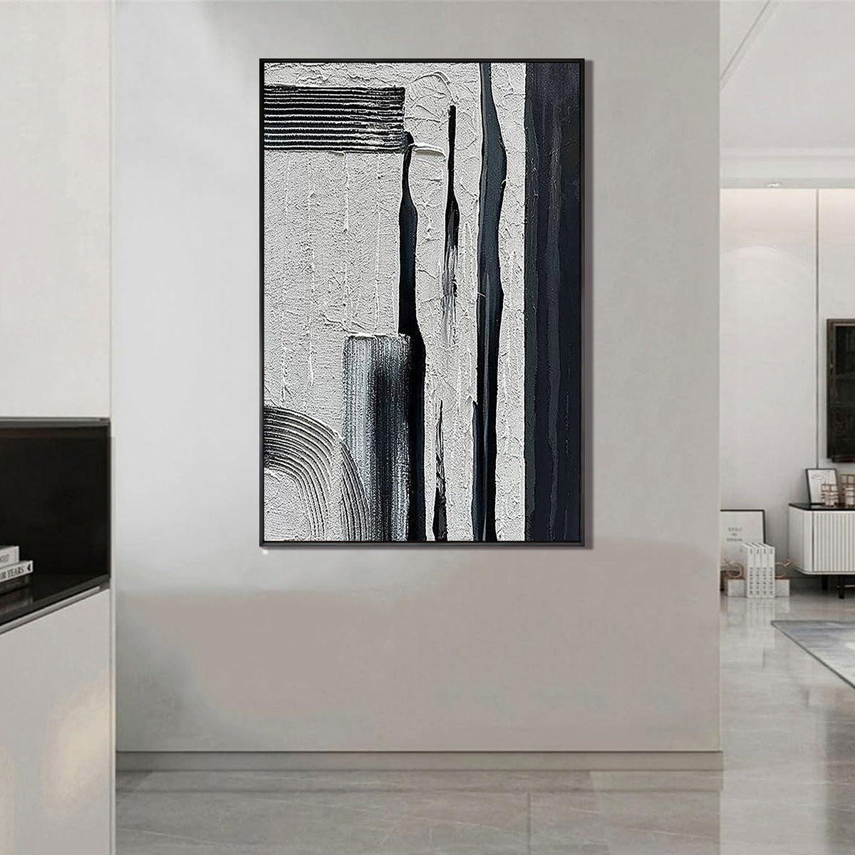 Urban Noir – Heavy Texture Industrial Abstract Painting | Wabi-sabi Plaster Style Hallway Decor Art