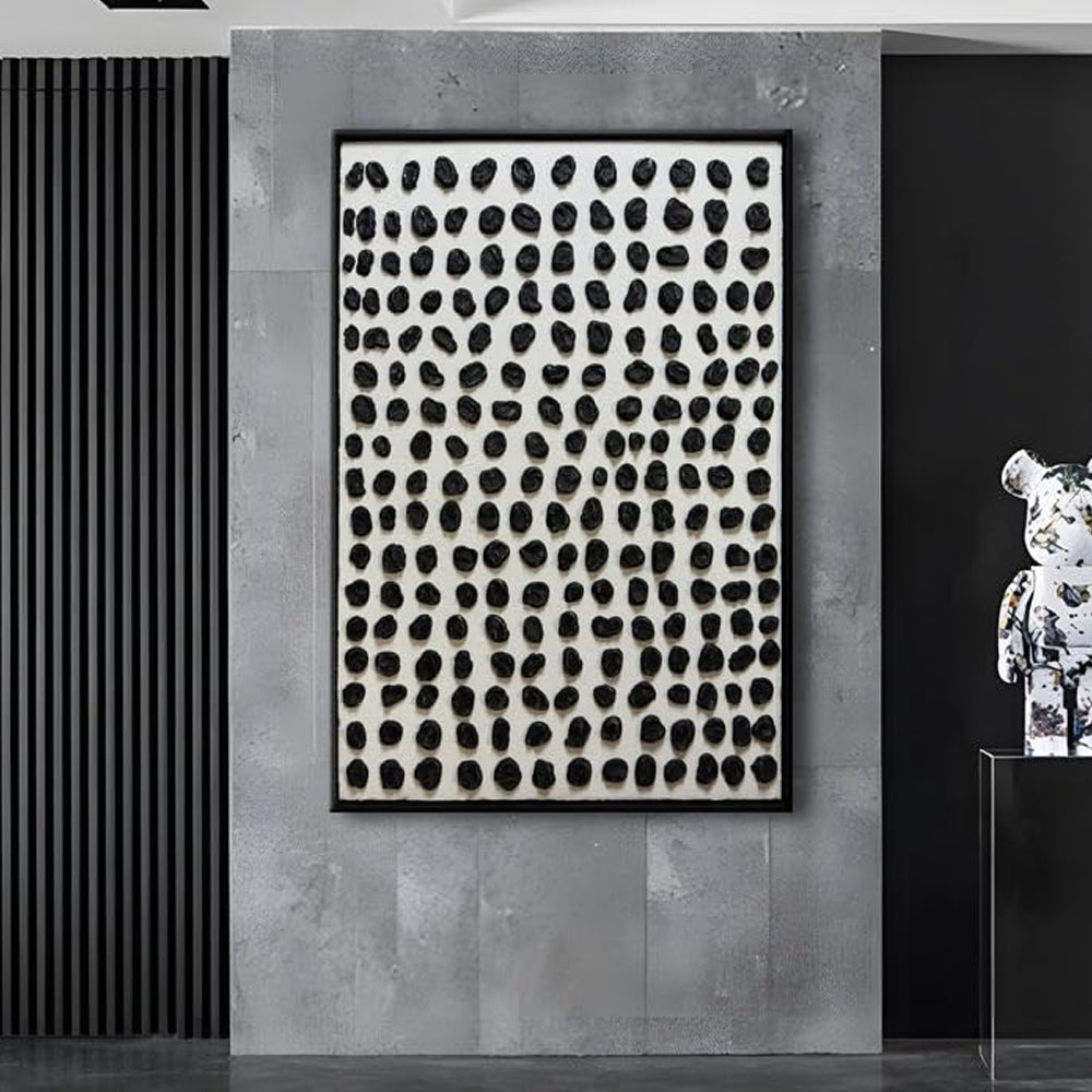 Rhythmic Dots – 3D Heavy Texture Black Pebble Relief Wabi-Sabi Painting | Japandi Wabi-Sabi Living Room & Bedroom Art