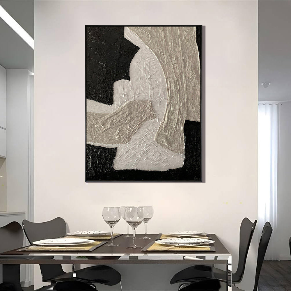 Silent Earth – Wabi-sabi Plaster Texture Art | Minimalist Noir & Beige Abstract Home Office Painting