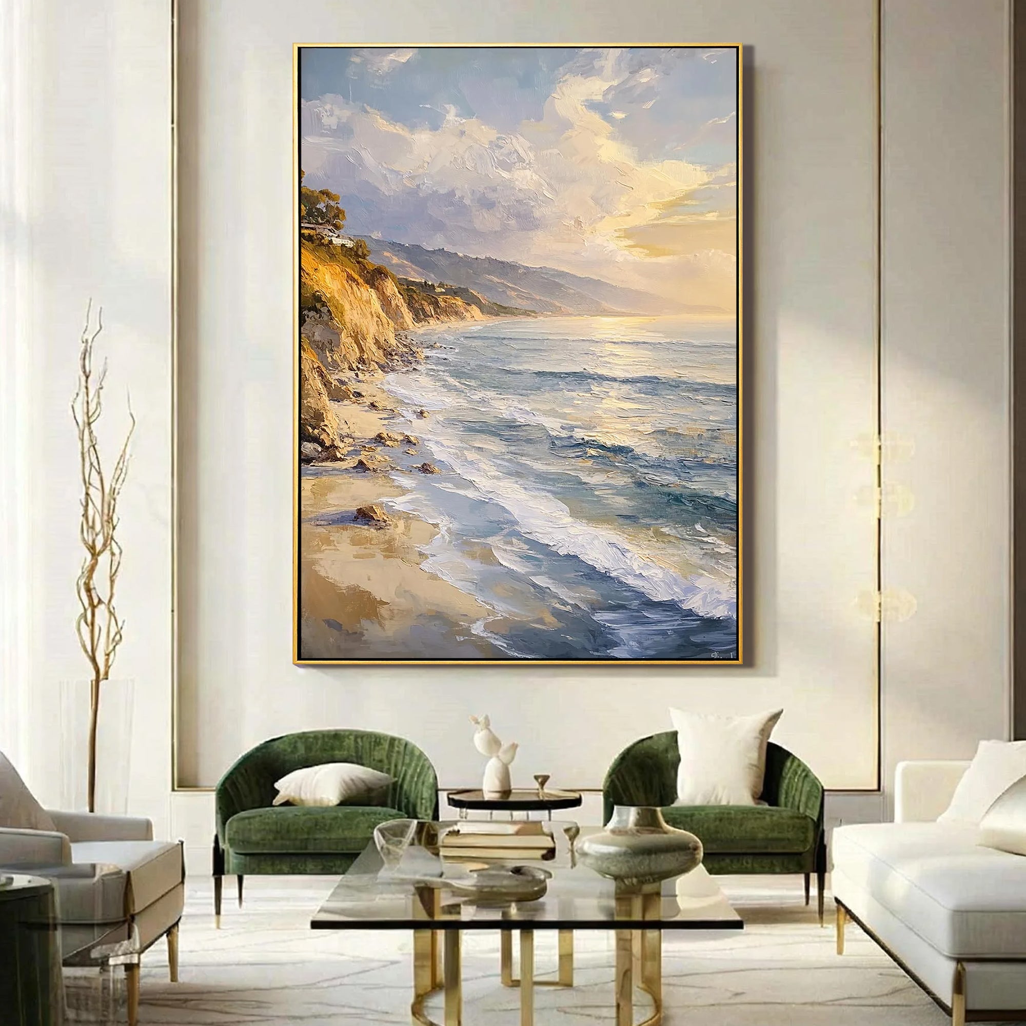 Coastal Dawn – Hand-Painted Ocean Beach Waves Palette Knife Impressionist Seascape Painting | Coastal Modern Living Room & Bedroom Art