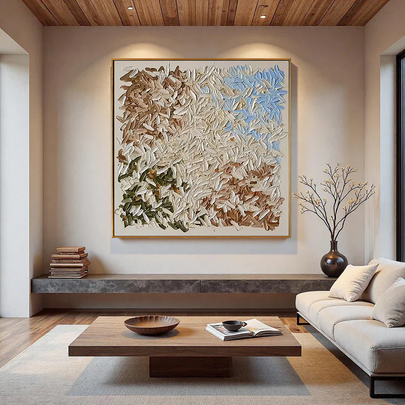 Vintage Mosaic – Earthy Tone Plaster Relief Abstract Painting | Modern Abstract Living Room & Office Art