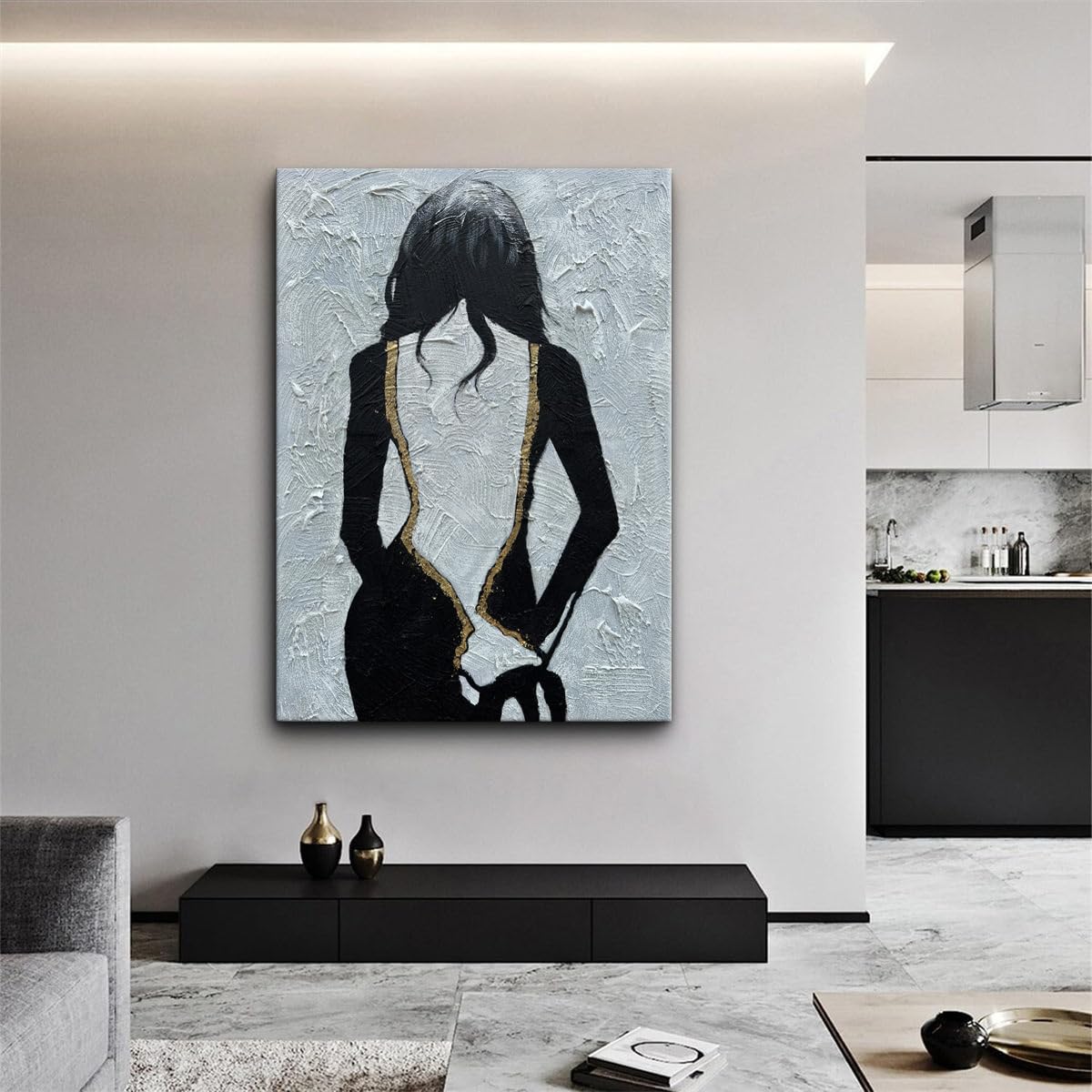 Silhouette Elegance – Modern Plaster Relief Female Silhouette Portrait Painting | Contemporary Expressionist Living Room & Office Art