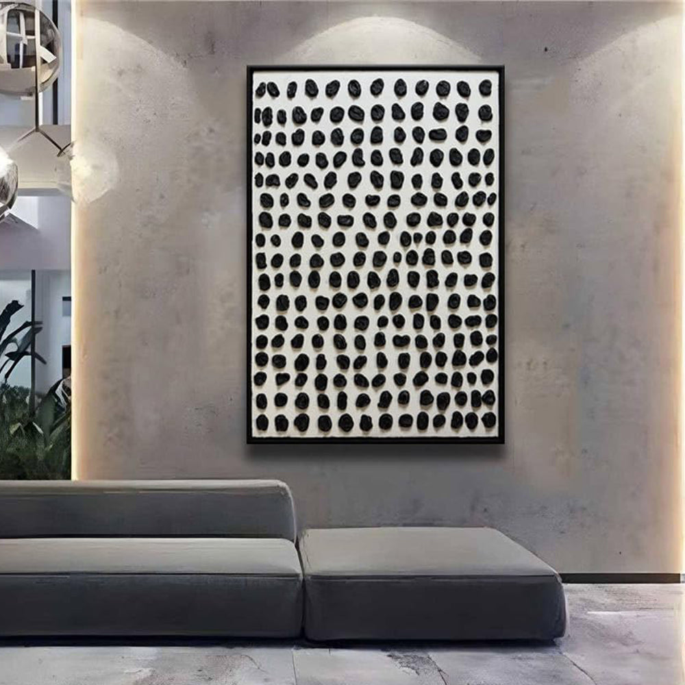 Rhythmic Dots – 3D Heavy Texture Black Pebble Relief Wabi-Sabi Painting | Japandi Wabi-Sabi Living Room & Bedroom Art