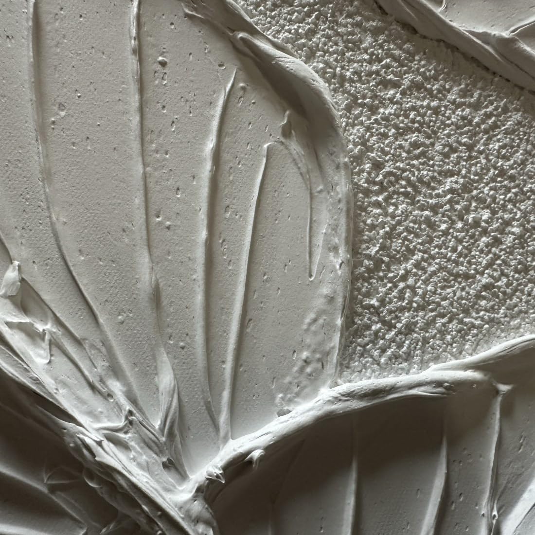 Tropical Repose – White Plaster Foliage Relief Texture Painting | Contemporary Botanical Bedroom & Living Room Art