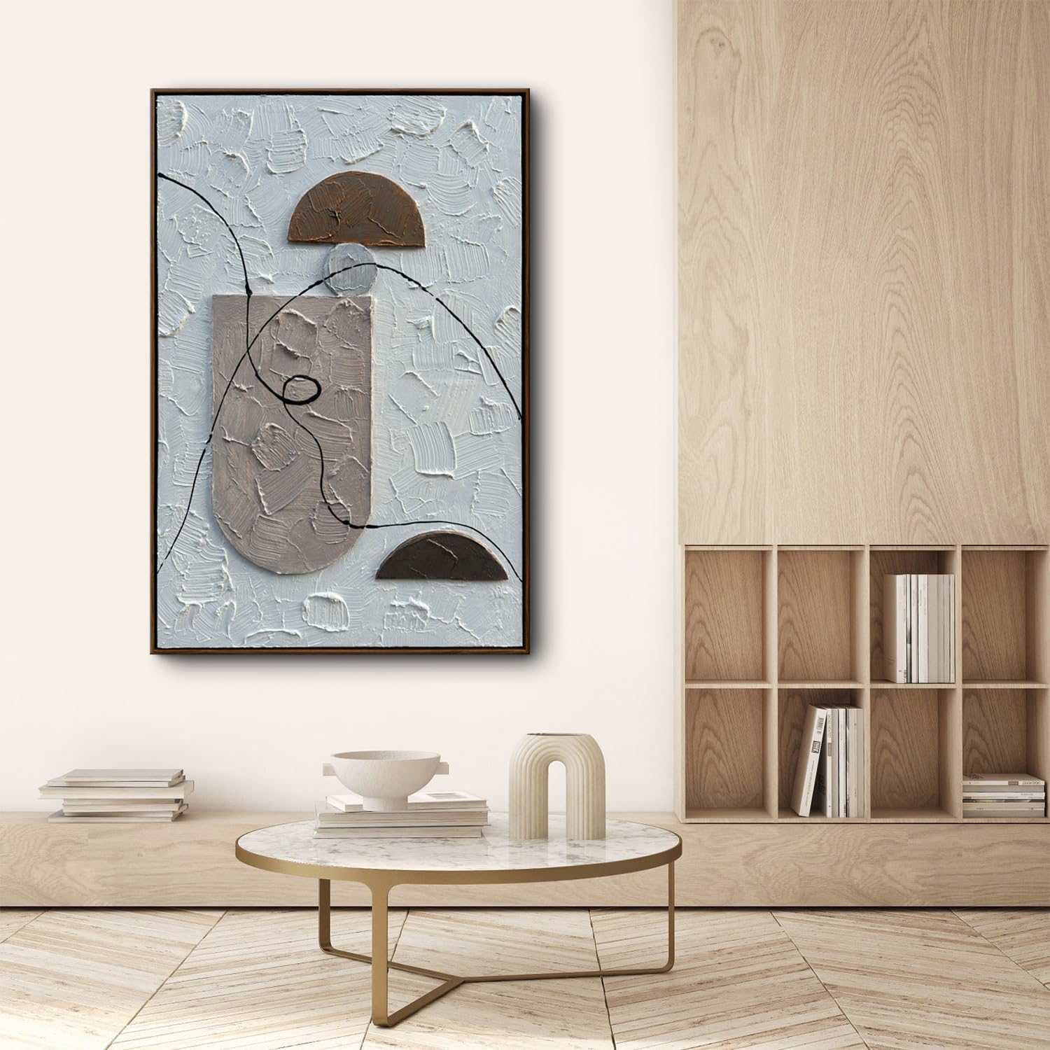 ZEN BALANCE: Modern Abstract Minimalist Wall Art, 3D Heavy Texture Plaster Relief Painting