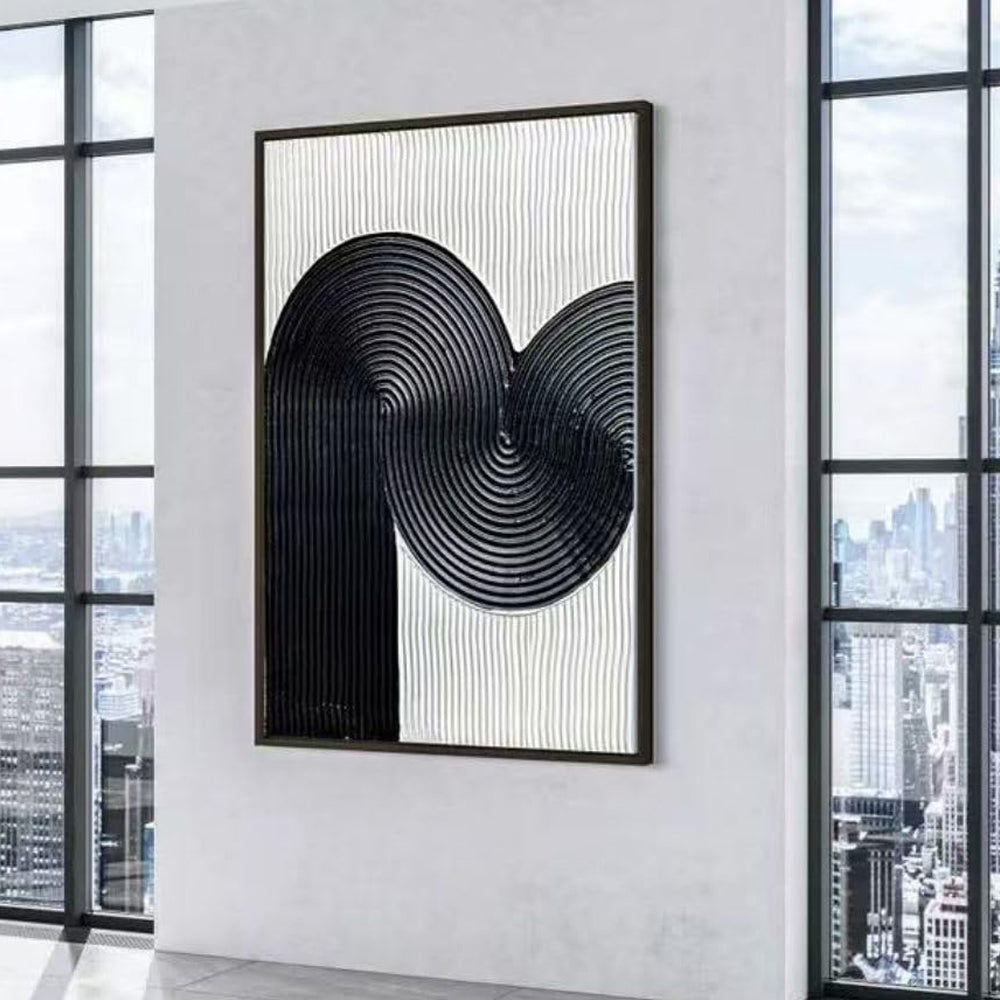 BOLD RHYTHM- Wabi-sabi Linear Texture Painting | Minimalist Black & White Sculptural Hallway Art