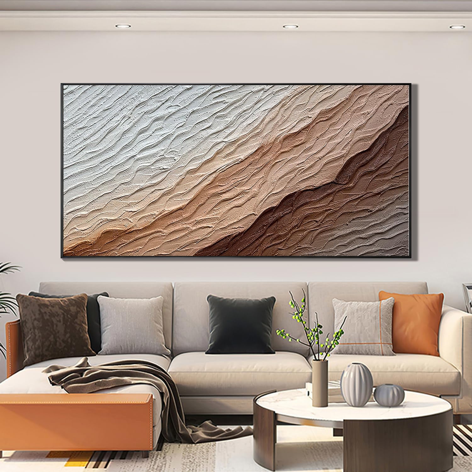 Earthen Wave – Modern Desert Ridge Plaster Relief Abstract Painting | Japandi Wabi-Sabi Living Room & Bedroom Art
