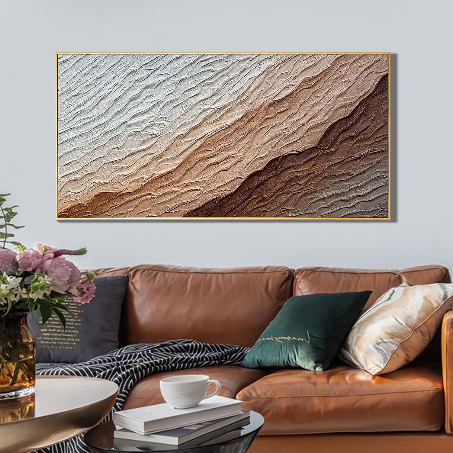 Earthen Wave – Modern Desert Ridge Plaster Relief Abstract Painting | Japandi Wabi-Sabi Living Room & Bedroom Art
