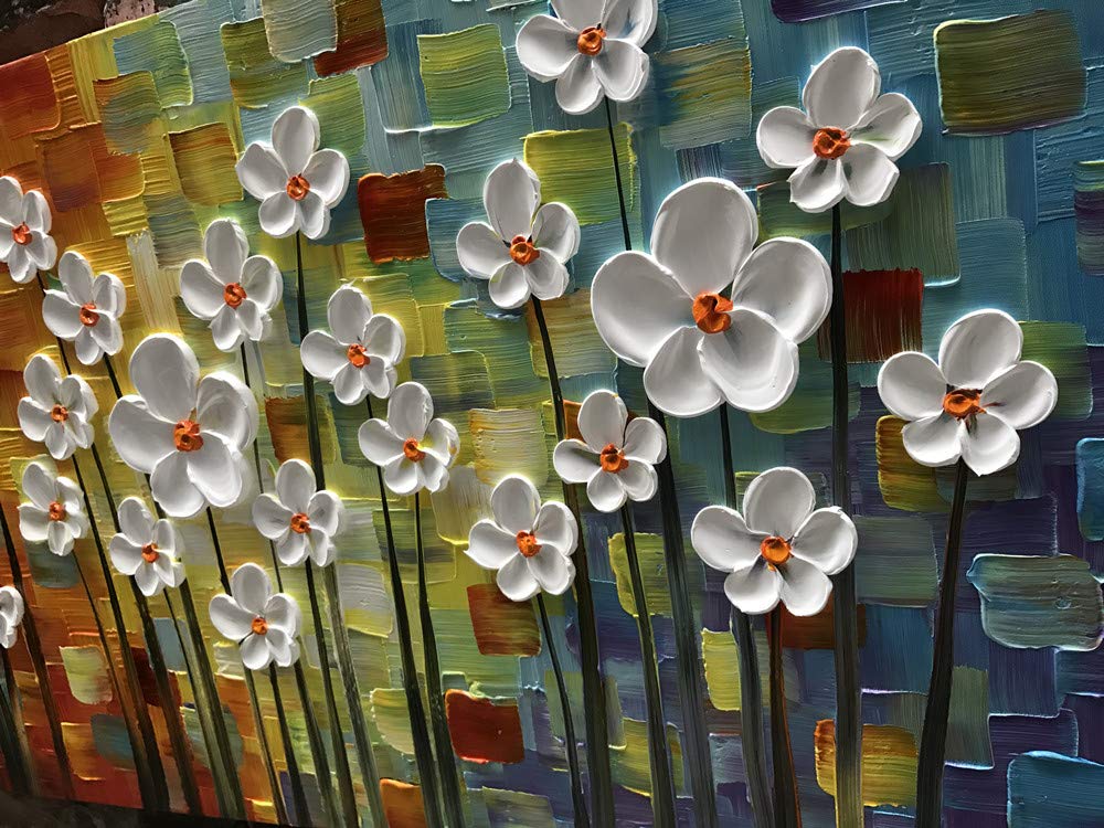 RAINBOW BLOOM: Panoramic 3D Heavy Texture Floral Wall Art, Vibrant Mosaic Background Relief