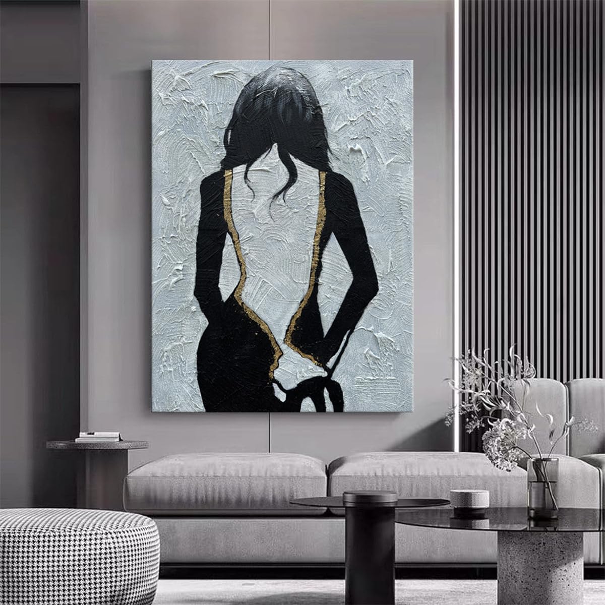 Silhouette Elegance – Modern Plaster Relief Female Silhouette Portrait Painting | Contemporary Expressionist Living Room & Office Art