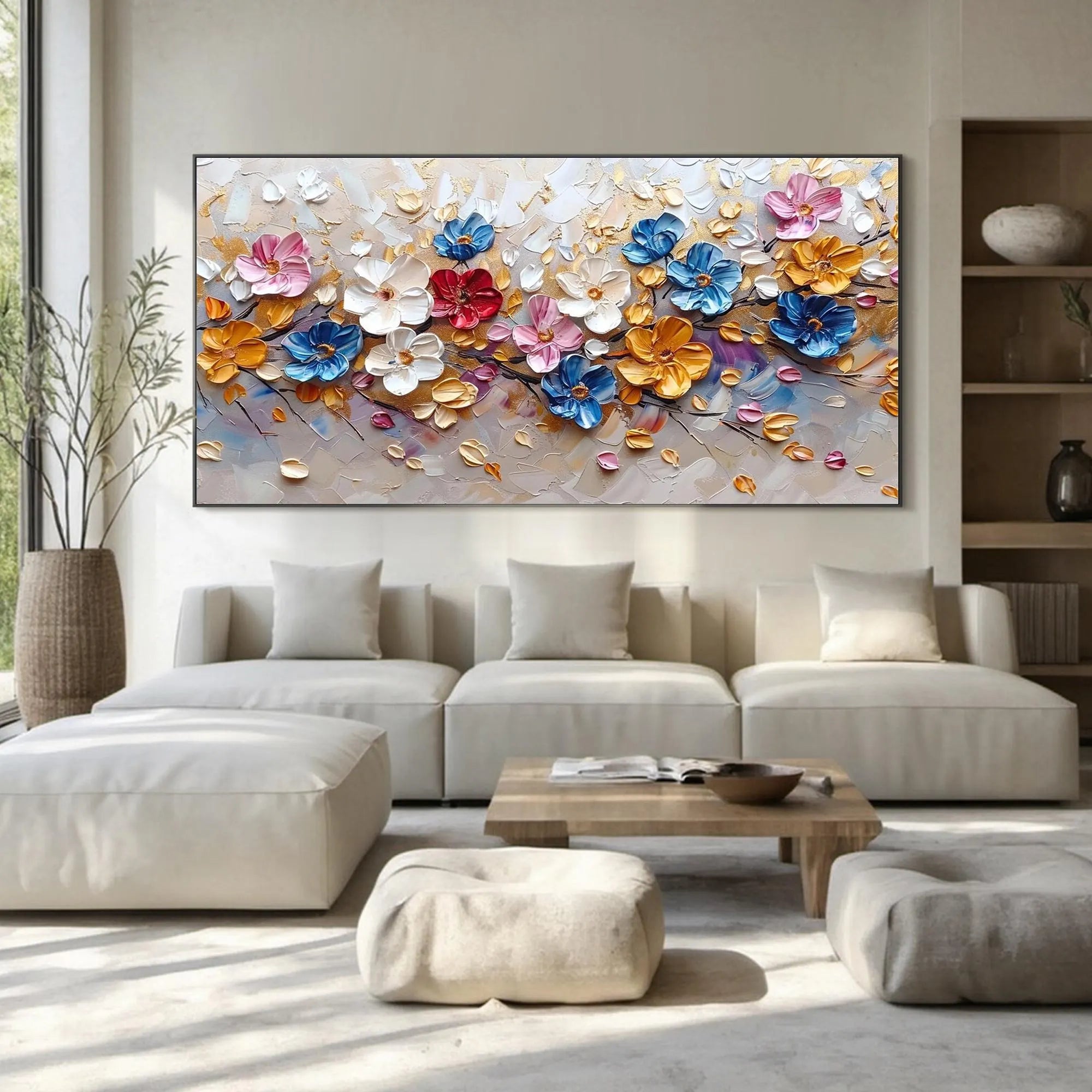 Prismatic Bloom – Hand-Painted Vibrant Multicolored 3D Impasto Palette Knife Floral Painting | Vibrant Botanical Living Room & Dining Room Art