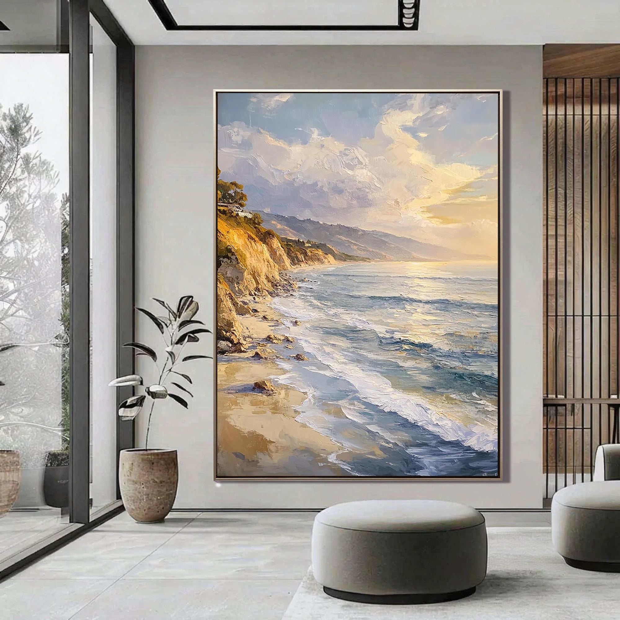 Coastal Dawn – Hand-Painted Ocean Beach Waves Palette Knife Impressionist Seascape Painting | Coastal Modern Living Room & Bedroom Art