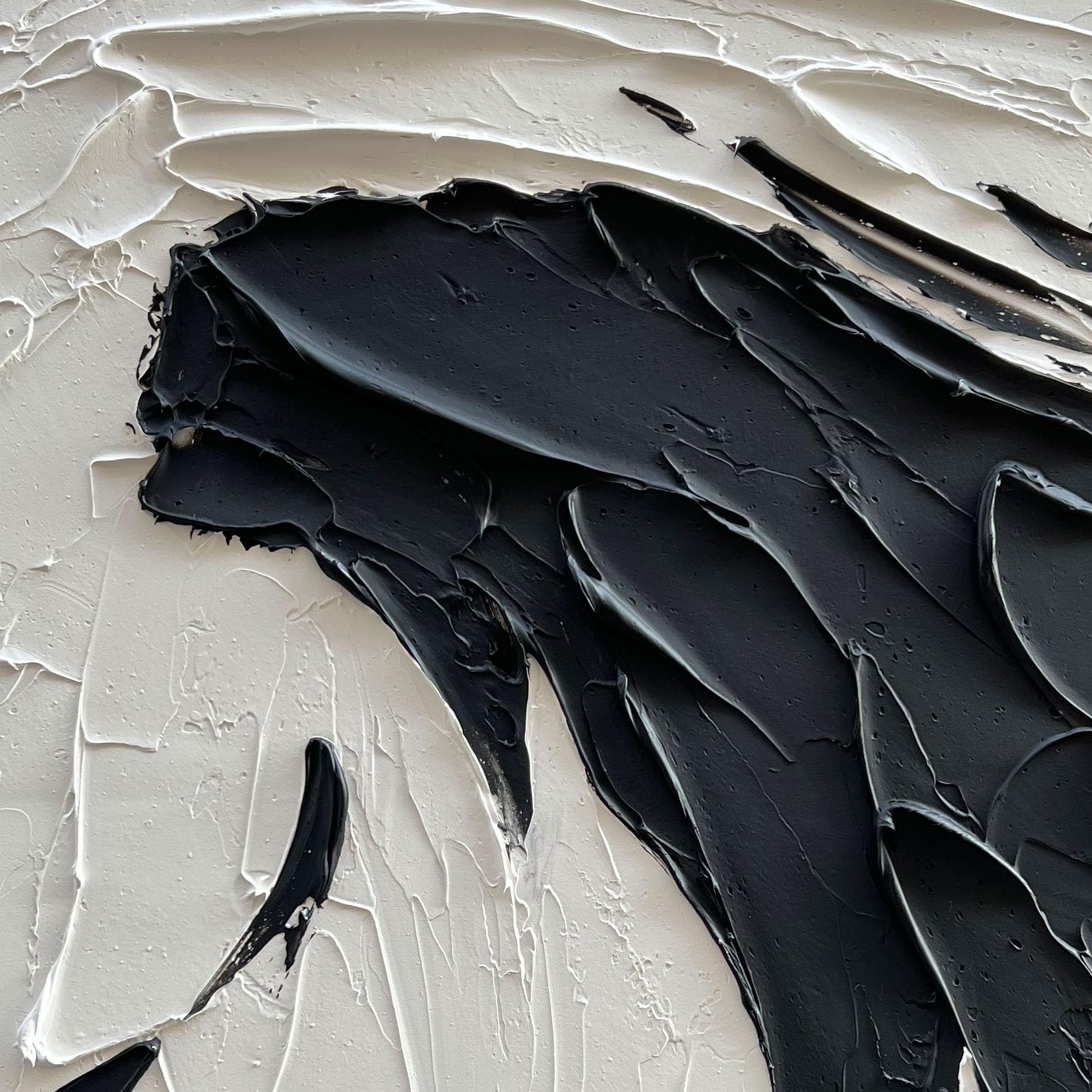 Noir Swirl – Black and White Plaster Relief Abstract Painting | Industrial Abstract Home Office & Living Room Art