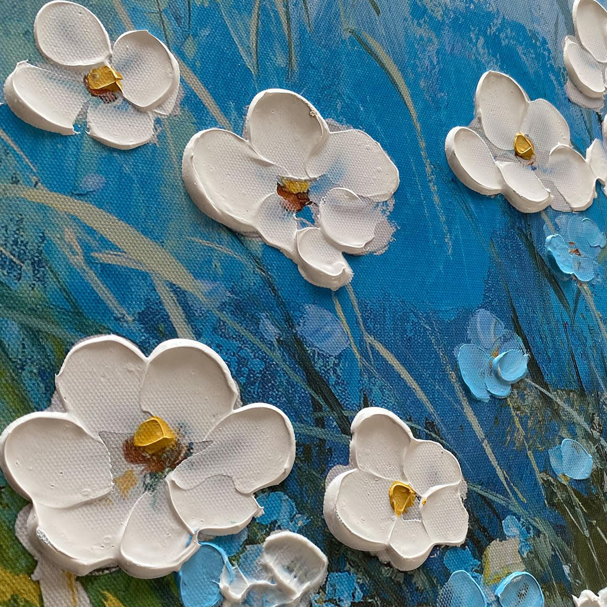 Azure Meadow – Blue Wildflower Relief Floral Painting | Contemporary Botanical Bedroom & Living Room Art