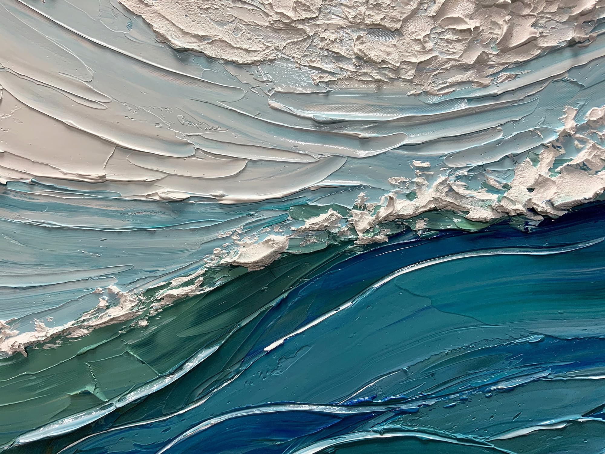 Ocean Surge – Modern Blue Coastal Relief Texture Painting | Coastal Modern Living Room & Bedroom Art