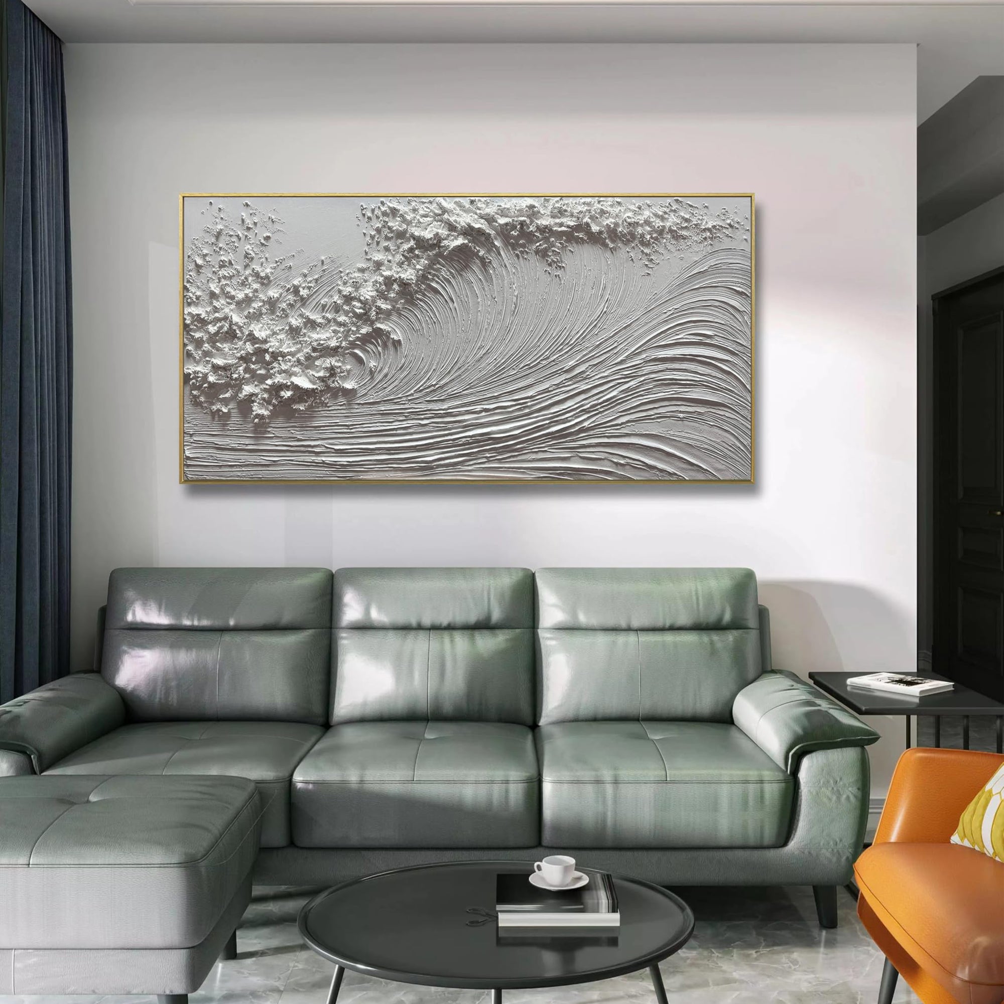 The Silent Swell – All White Minimalist Textured Ocean Wave Art | Wabi-Sabi Heavy Impasto Home Office Art