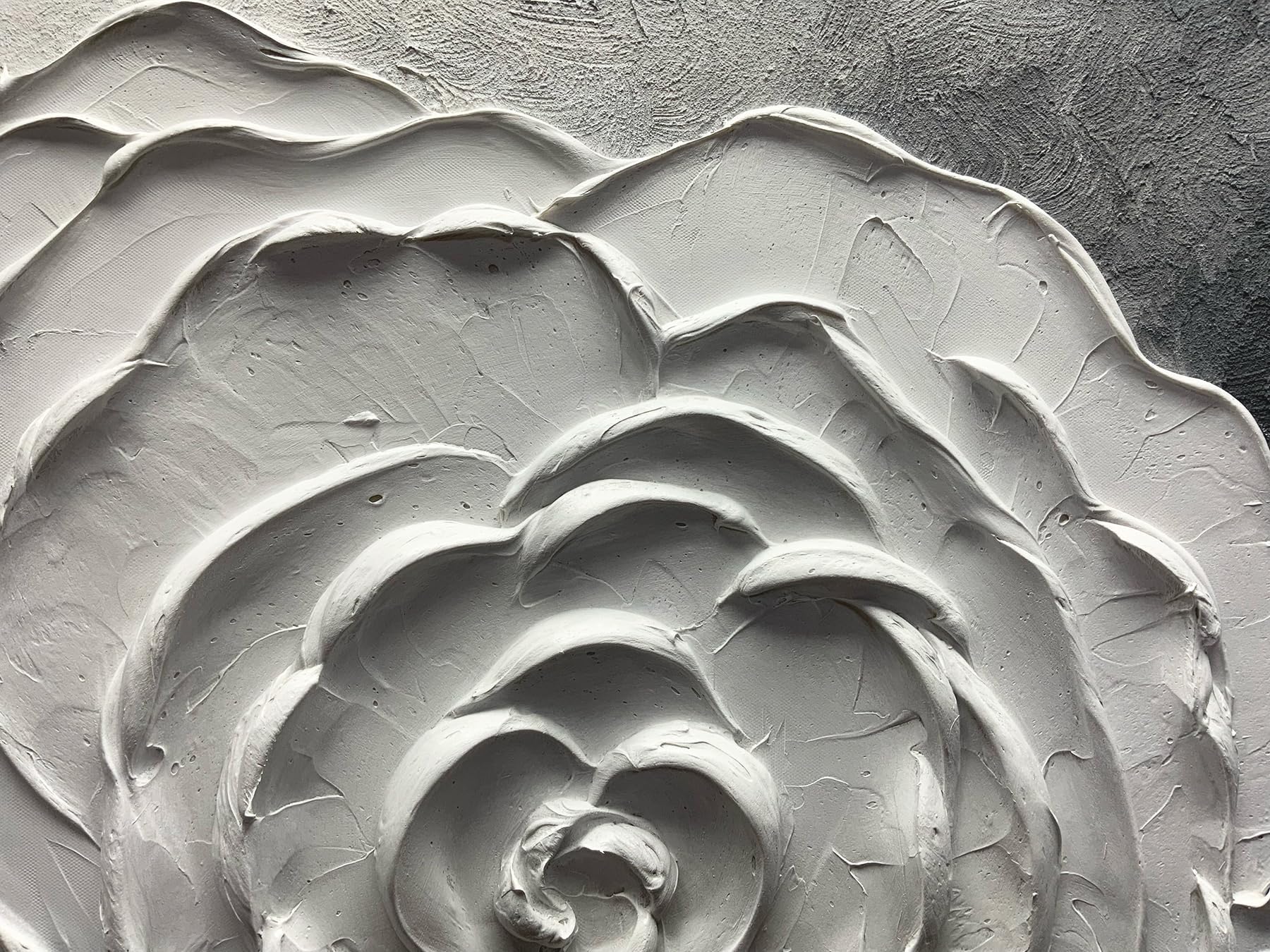 Dawn Blossom – Modern Minimalist Black-and-White Textured Painting |  White Rose Living Room Art