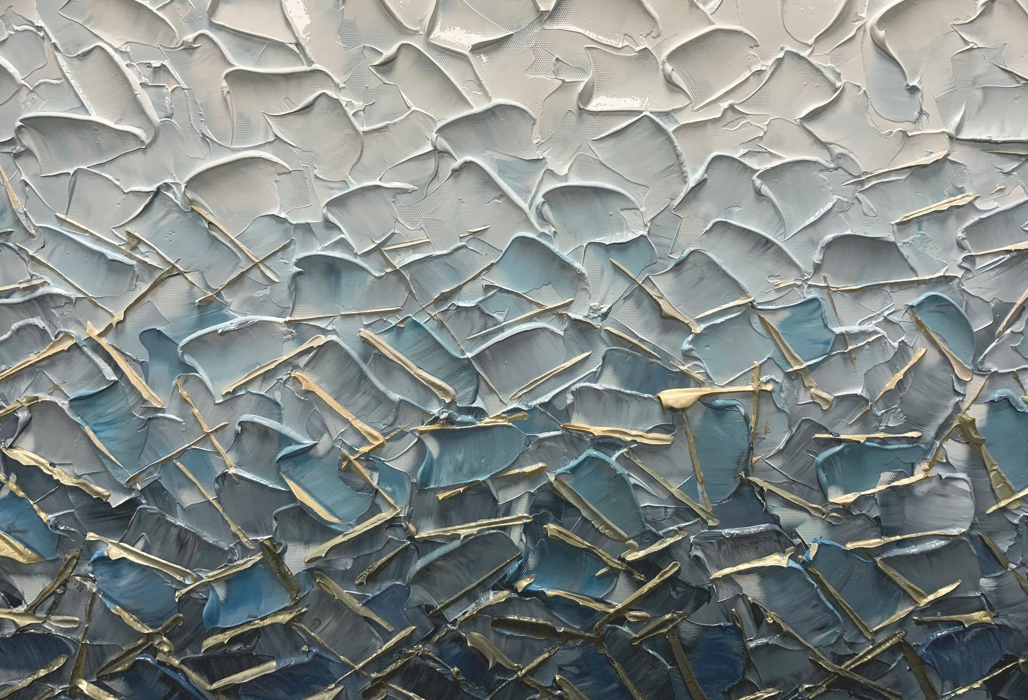 Azure Weave – Modern Blue and Silver Plaster Abstract Painting | Modern Abstract Living Room & Office Art