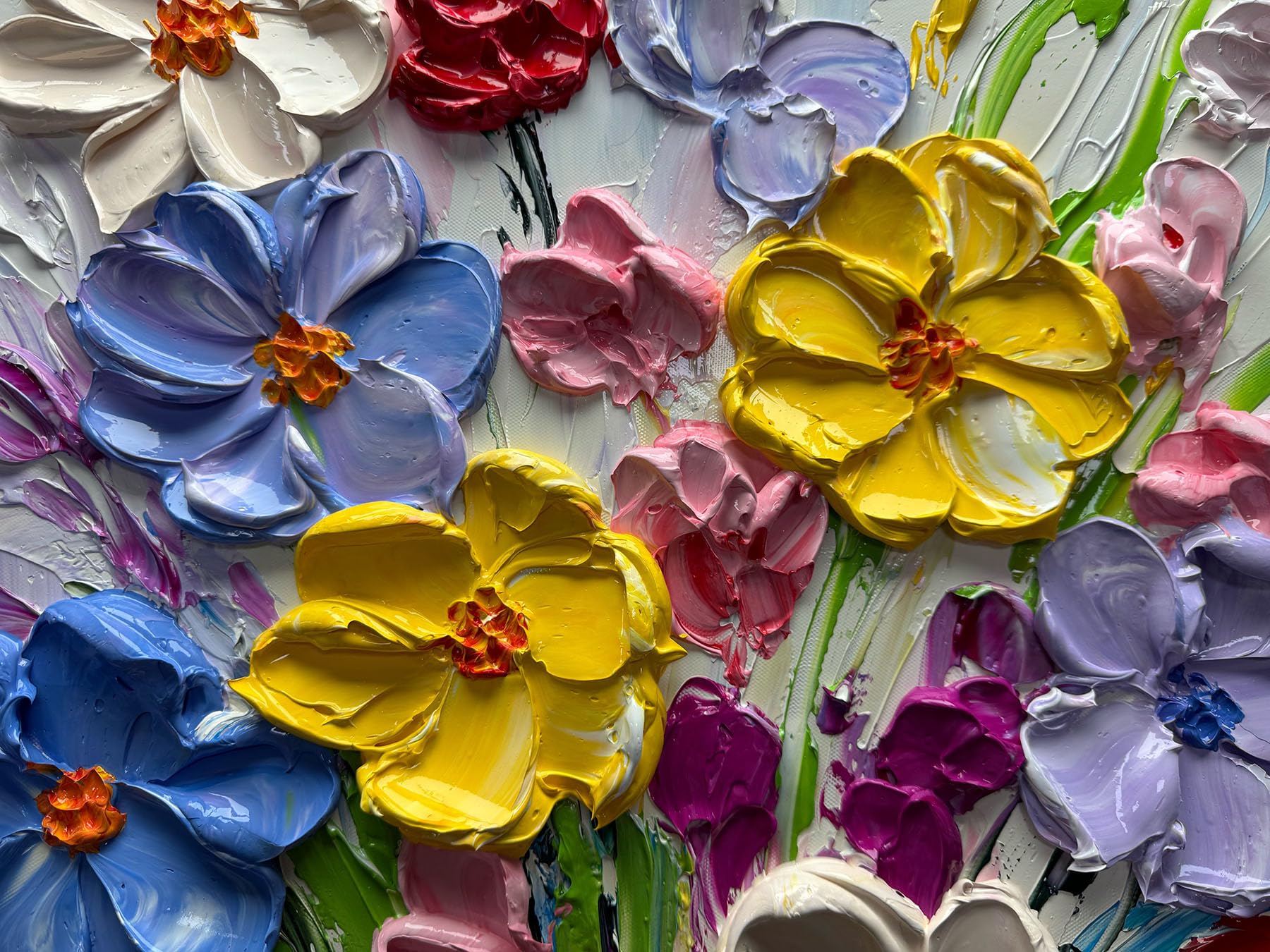 Poetry of Blooms – Modern Impasto Floral Art | Healing Multicolored Living Room & Dining Wall Decor
