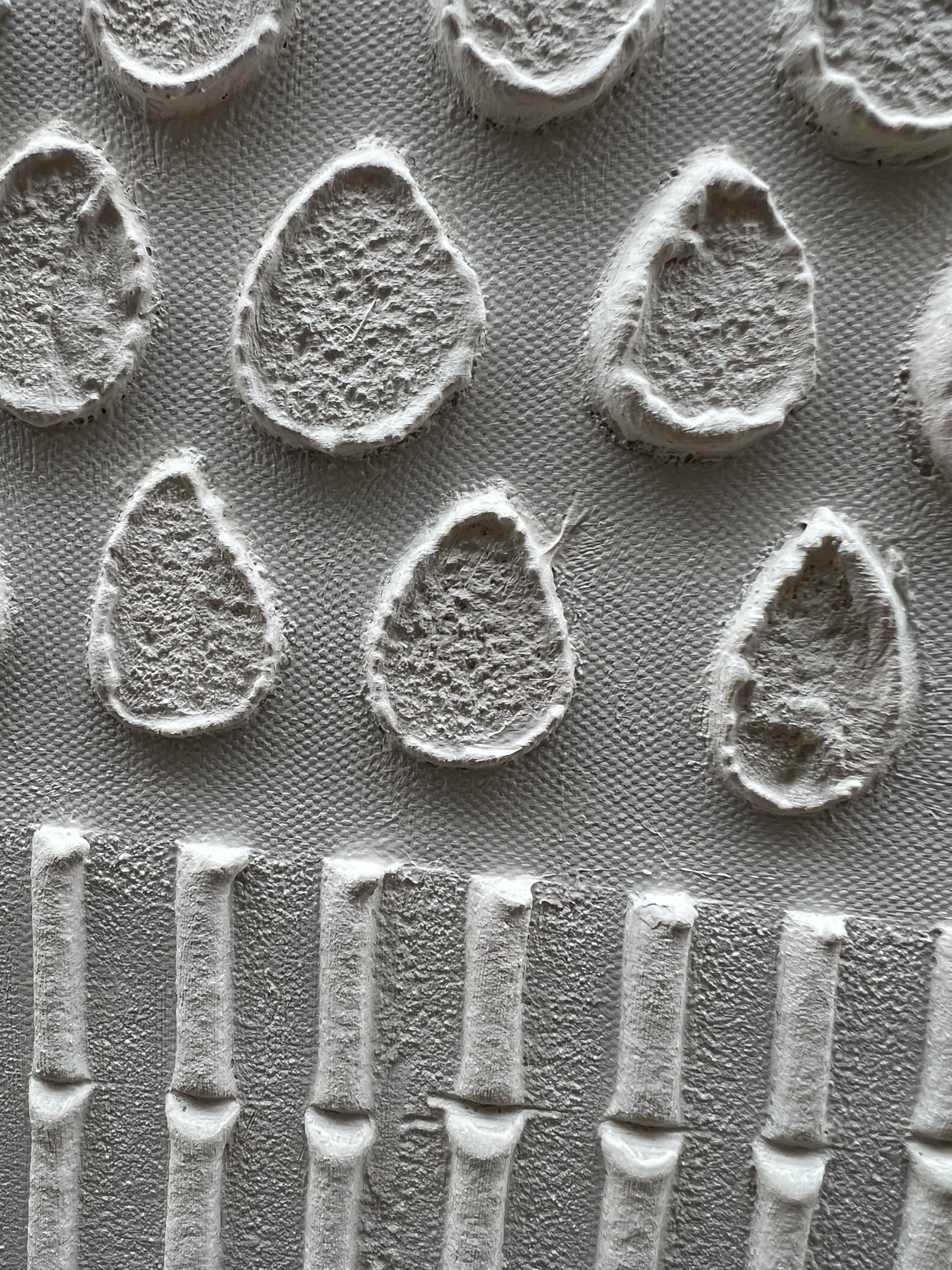 Listening to Rain – Wabi-Sabi Pure White Textured Raindrop & Bamboo Listening to Rain" – Wabi-Sabi Pure White Textured Raindrop & Bamboo Abstract Painting | Modern Minimalist HArt