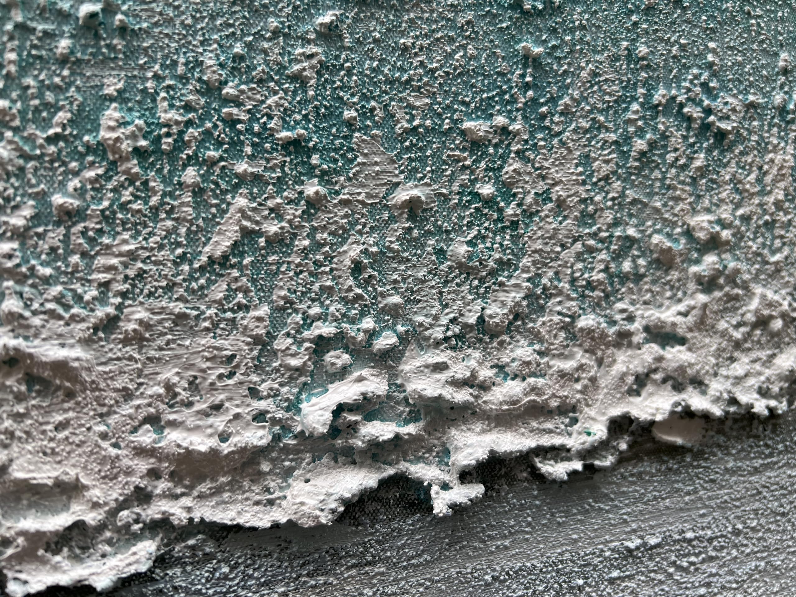 Azure Realm – Wabi sabi style turquoise thickly applied  texture painting | Modern minimalist living room art