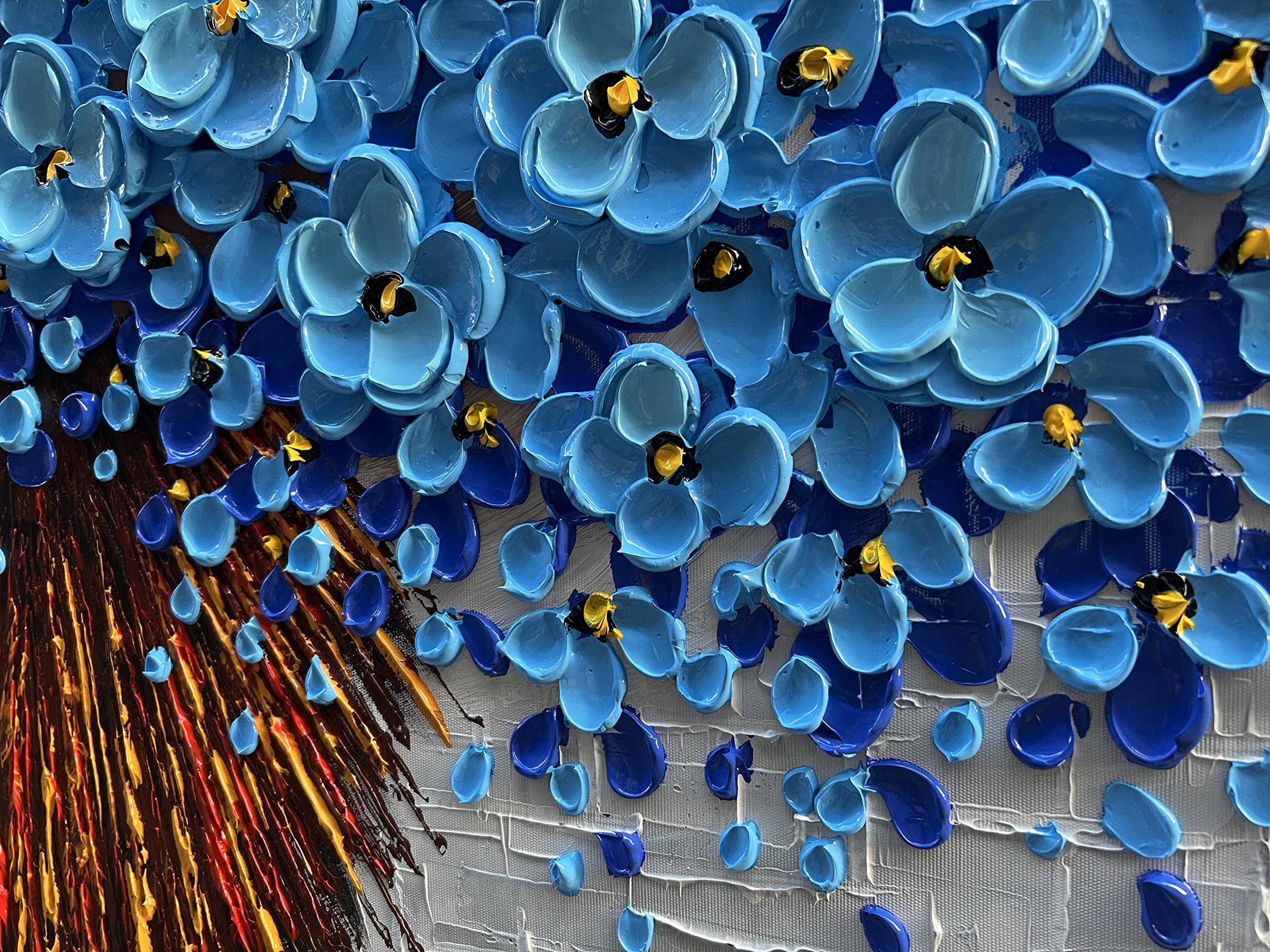Cerulean Bloom – Modern Floral Relief Floral Painting | Contemporary Botanical Bedroom & Living Room Art