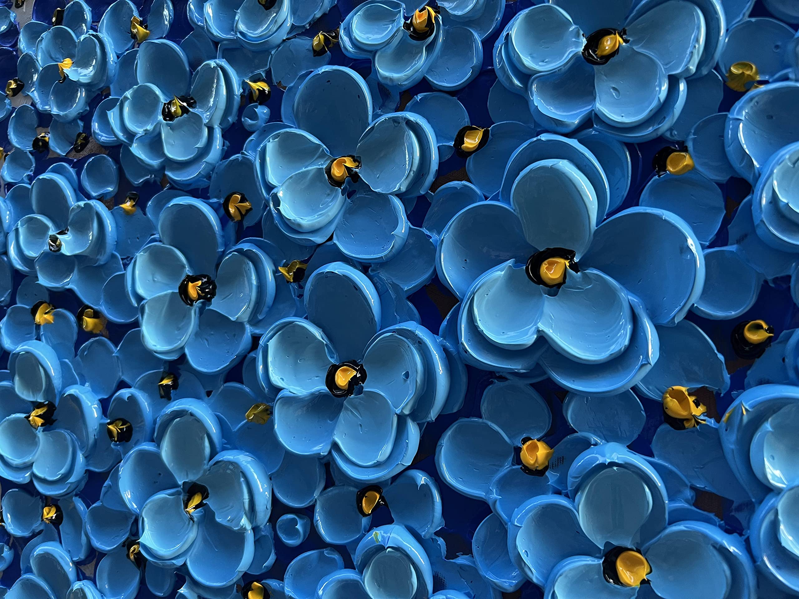 Cerulean Bloom – Modern Floral Relief Floral Painting | Contemporary Botanical Bedroom & Living Room Art