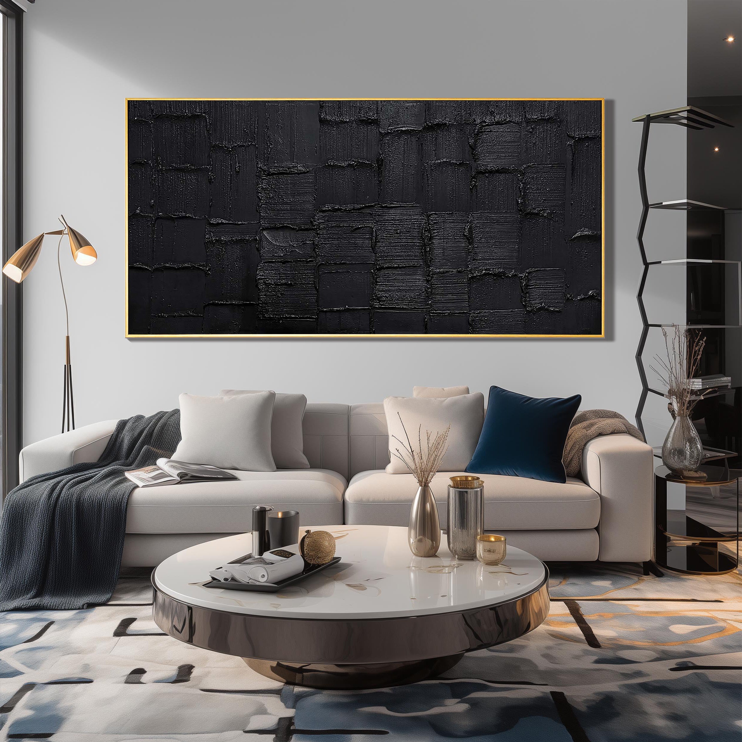 Onyx Matrix – Modern Obsidian Plaster Relief Texture Painting | Modern Industrial Plaster Home Office & Living Room Art