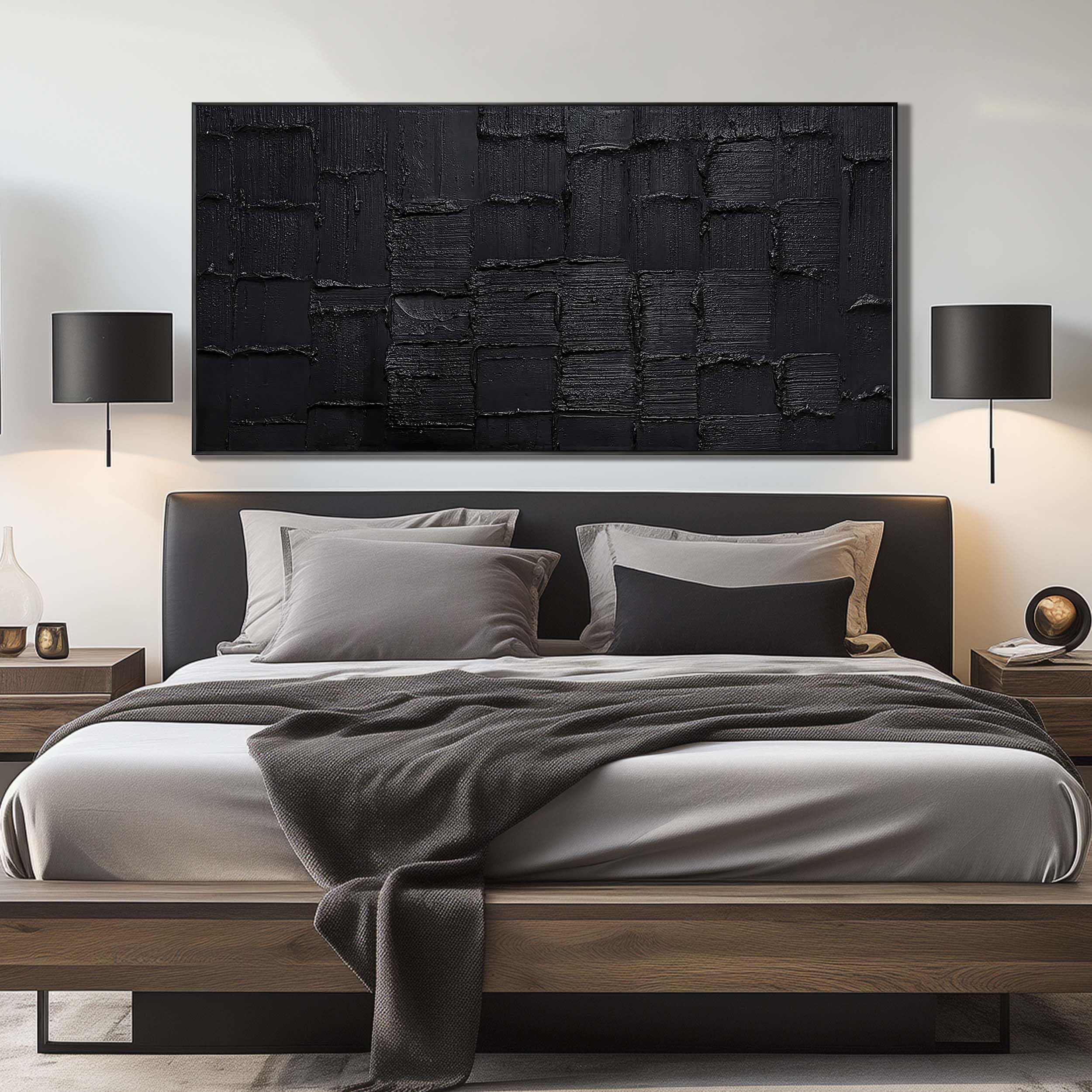 Onyx Matrix – Modern Obsidian Plaster Relief Texture Painting | Modern Industrial Plaster Home Office & Living Room Art