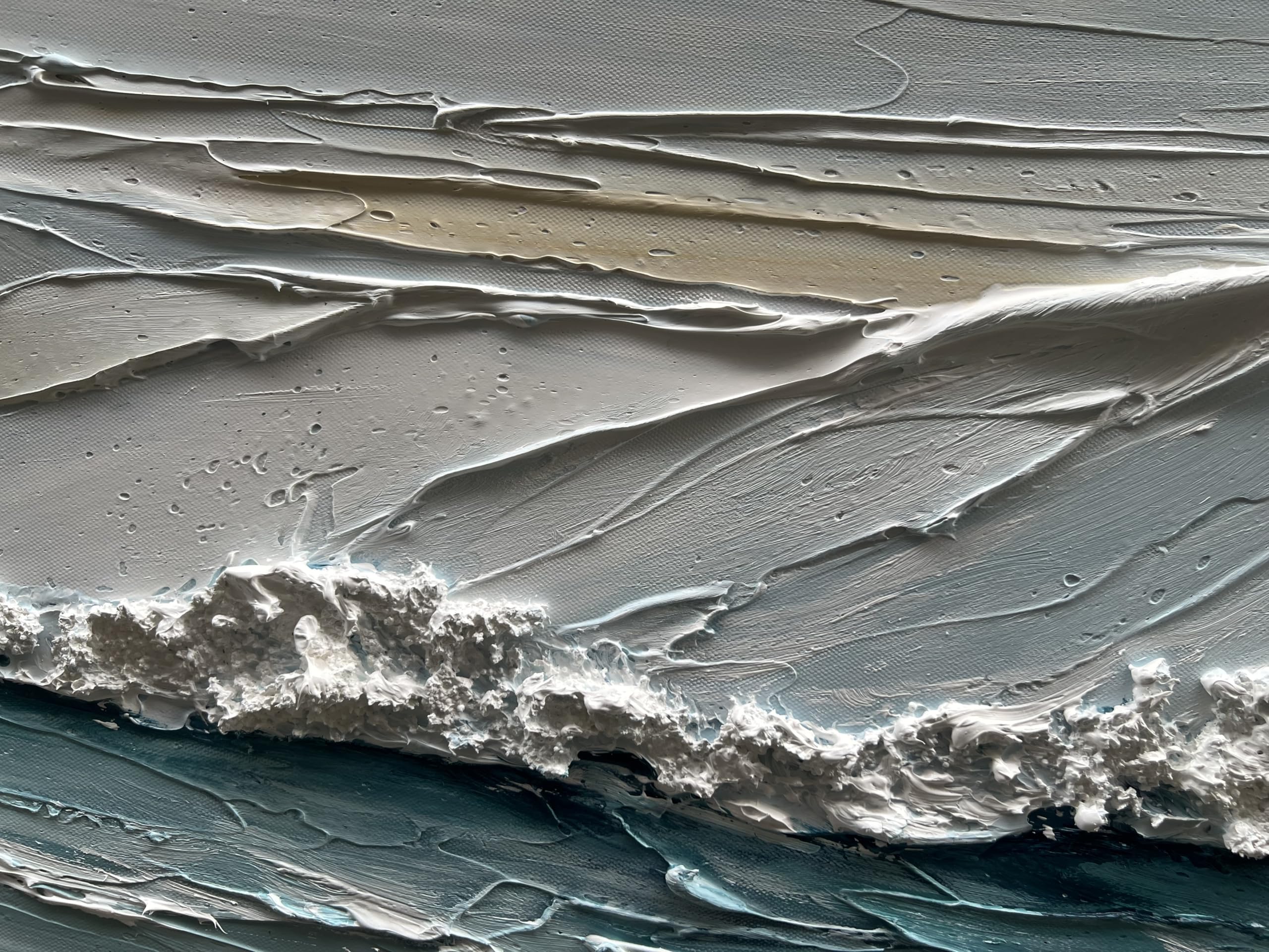Azure Crest – Modern Plaster Ocean Relief Texture Painting | Coastal Modern Living Room & Bedroom Art