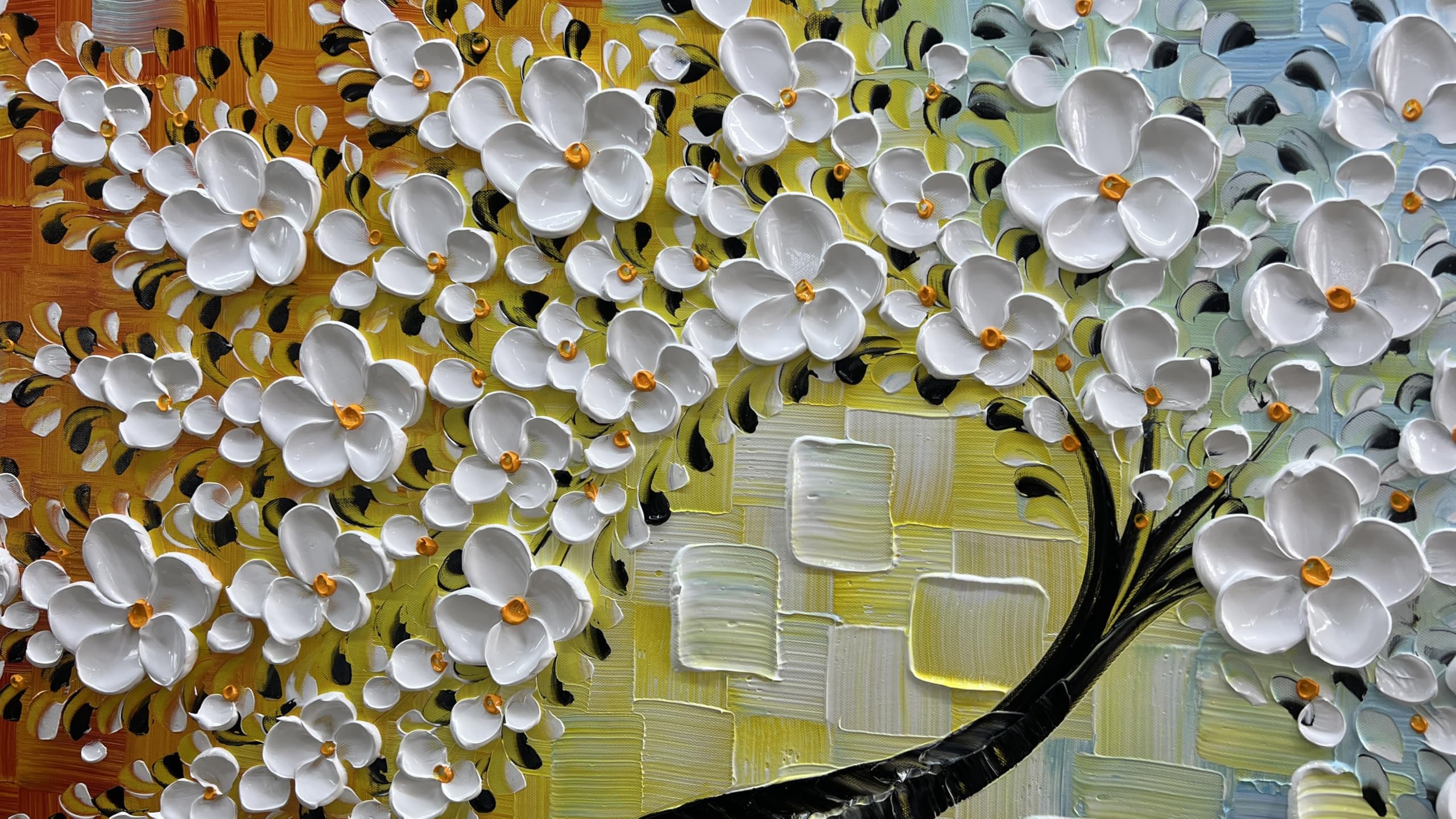 Dance of Life – Modern Textured Impasto Flower Tree | Artful Warm-Cool Contrast Entryway Wall Art