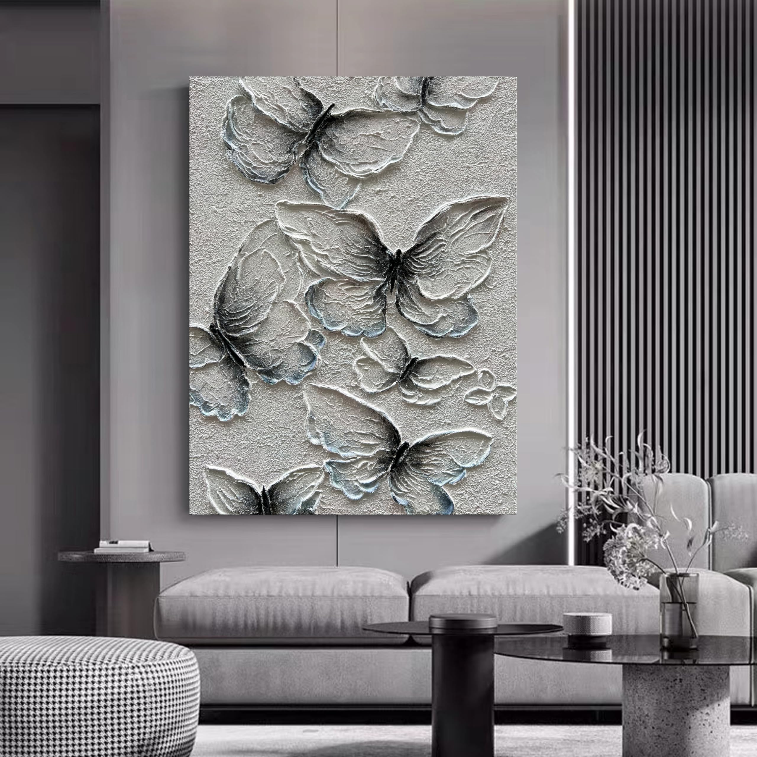 Gossamer Wings – White Plaster Animal Relief Texture Painting | Contemporary Plaster Texture Living Room & Office Art